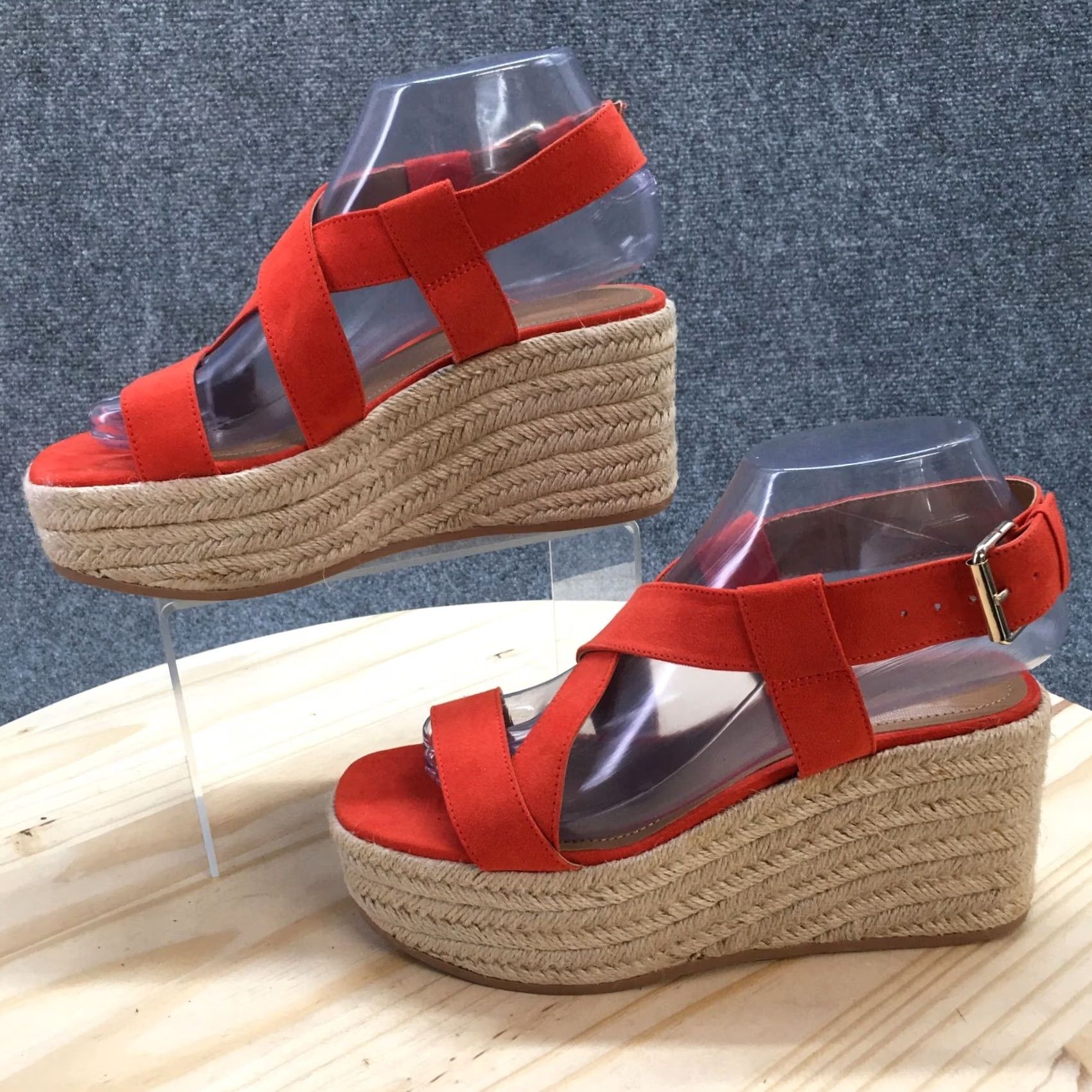 H&M H&M Sandal Womens 37 Orange Slingback Open Toe Espadrille Wedge Platform Suede Size US 6 / IT 36 - 2 Thumbnail
