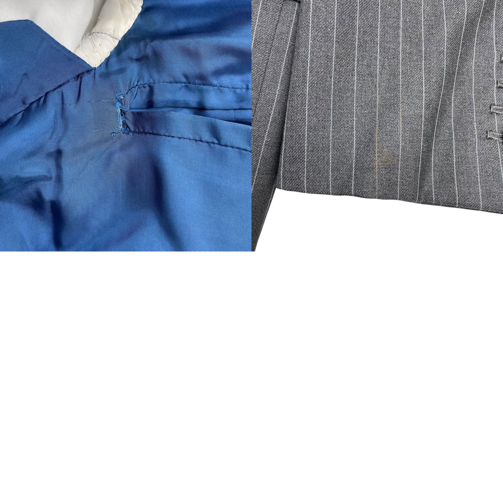 Vintage VTG Wells Of Mayfair Blazer Men 38S Wool 2-Button Gray/Blue Stripe Jacket Coat Striped Notch Lapel Short Vintage Regular Mens Size 38R - 9 Thumbnail