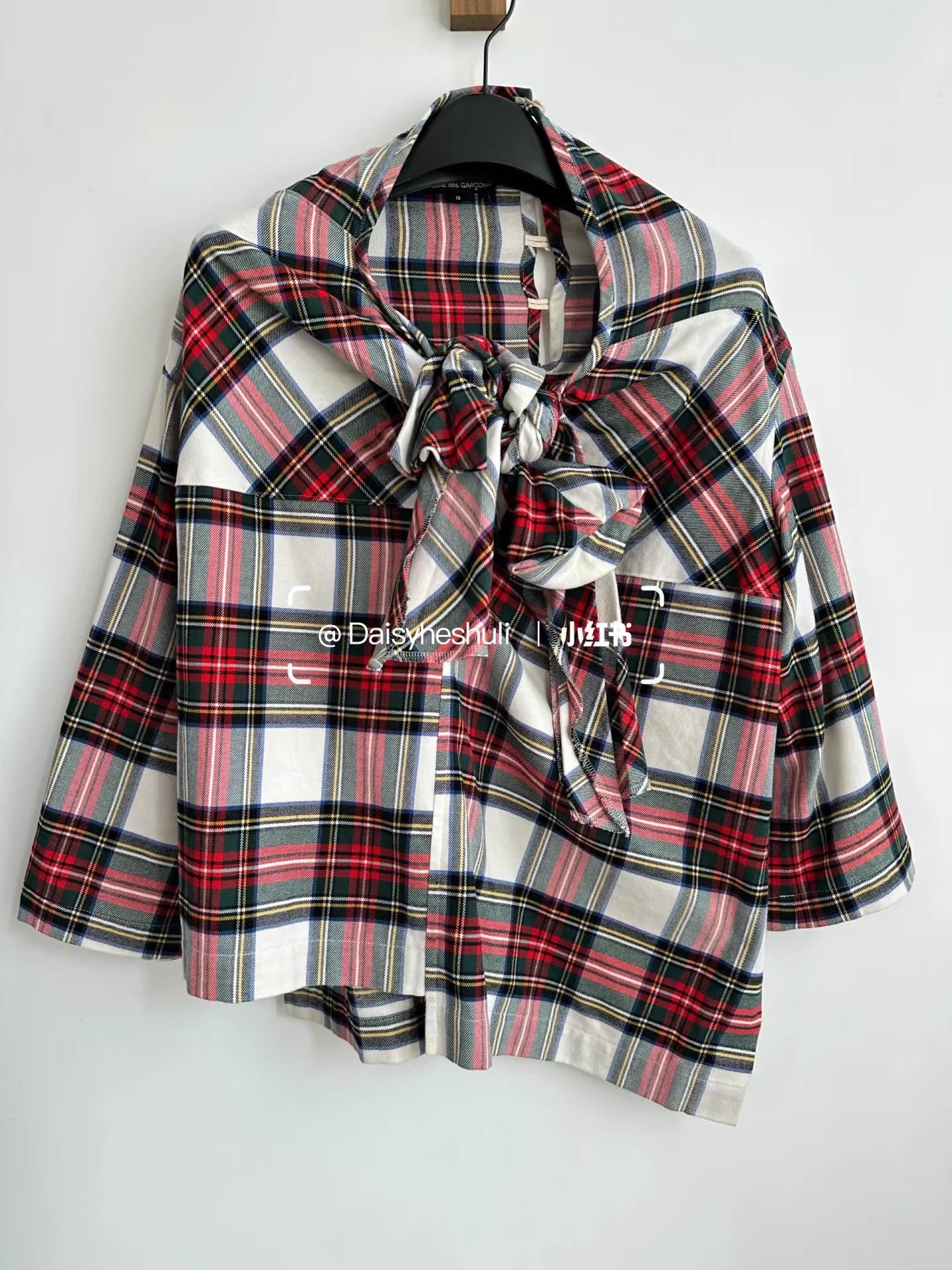 Comme des Garcons CDG Tricot Plaid Bow Top, Cute Irregular Babydoll Shirt Ｑ24 Size S / US 4 / IT 40 - 1 Thumbnail