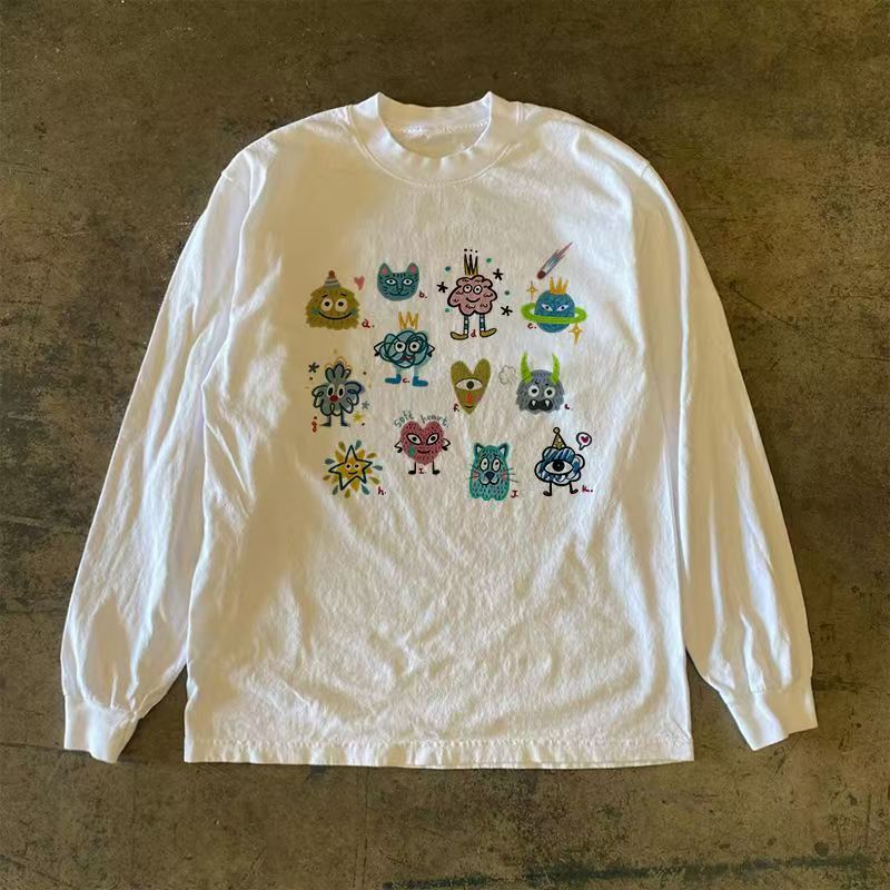 Vintage White retro devil print long-sleeved t-shirt Size US M / EU 48-50 / 2 - 1 Thumbnail