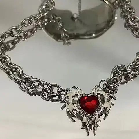 Jewelry Korea New Red Zircon Love Pendant Necklace Size ONE SIZE - 4 Thumbnail