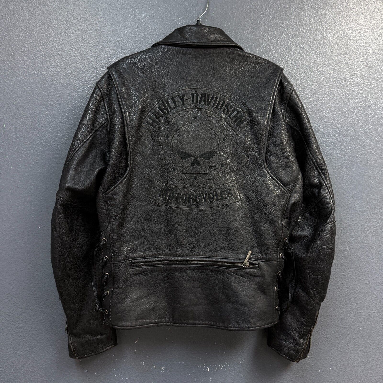 Harley Davidson L black willie G skull logo leather jacket