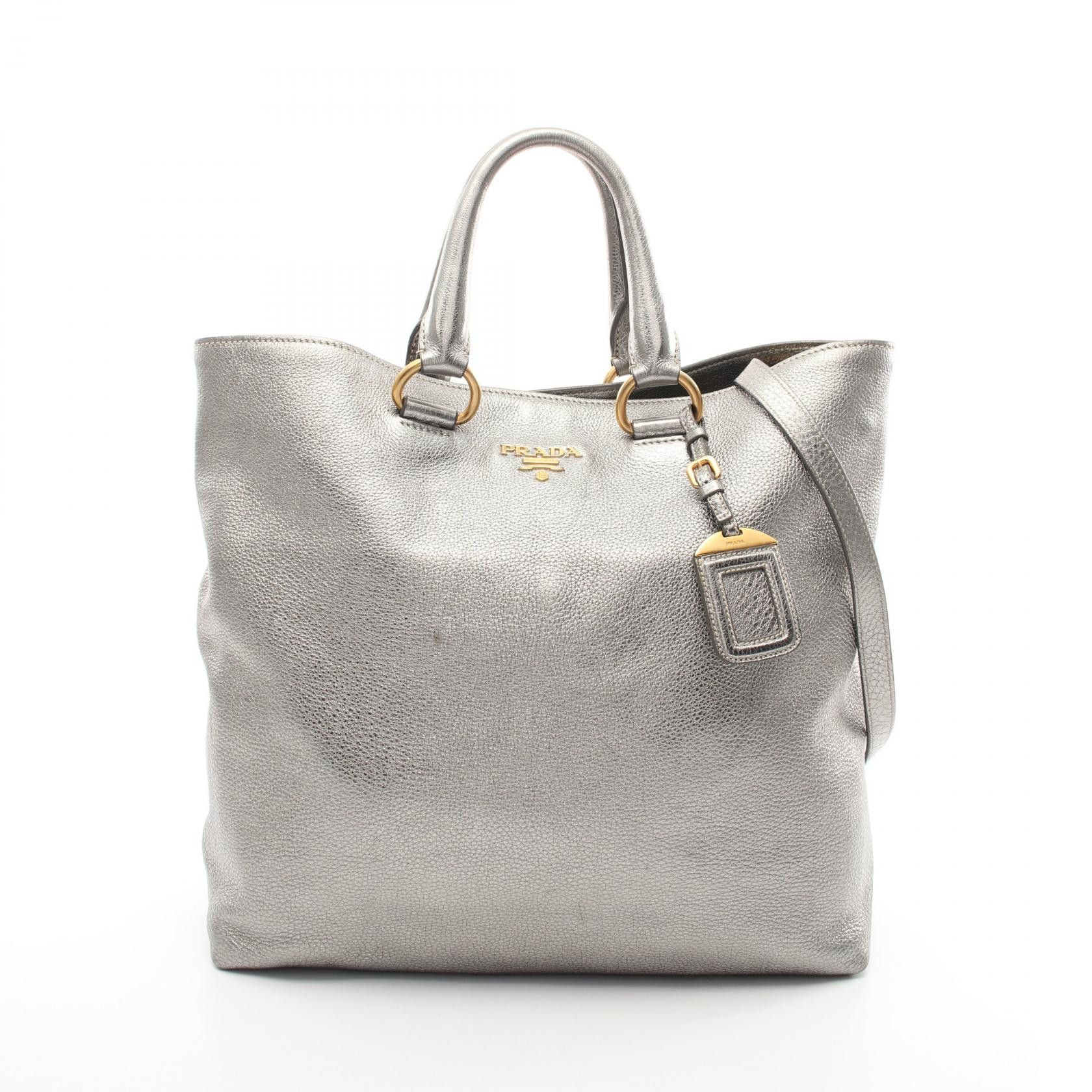 Prada Prada Vit.daino Leather Tote Bag Leather Tote Bag Bn1713 in Silver, Women's