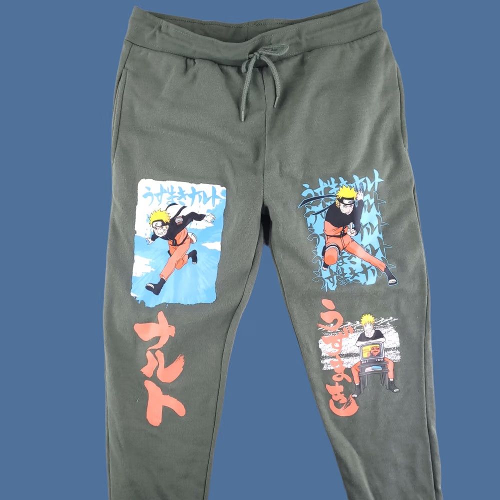 Vintage Naruto Sweatpants Mens Small Green Jogger Tapered Skinny Slim Pants Regular Inseam 28in Drawstring Activewear Size US 29 - 1 Thumbnail