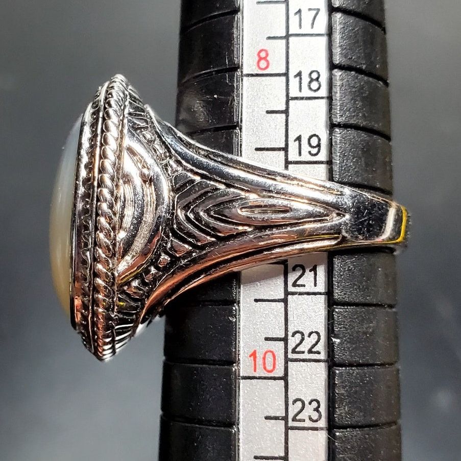 Other Silver Tone Rope Mother of Pearl Oval Statement Ring Sz 9 Size ONE SIZE - 4 Thumbnail