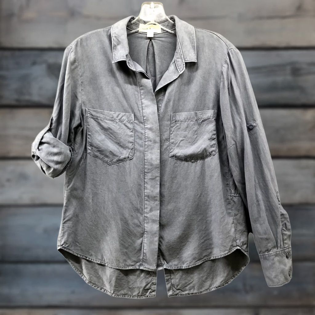 CLOT Cloth & Stone Button Down Shirt Womens XS Lyocell Roll Tab Pocket Dusty Blue Size XS / US 0-2 / IT 36-38 - 1 Thumbnail