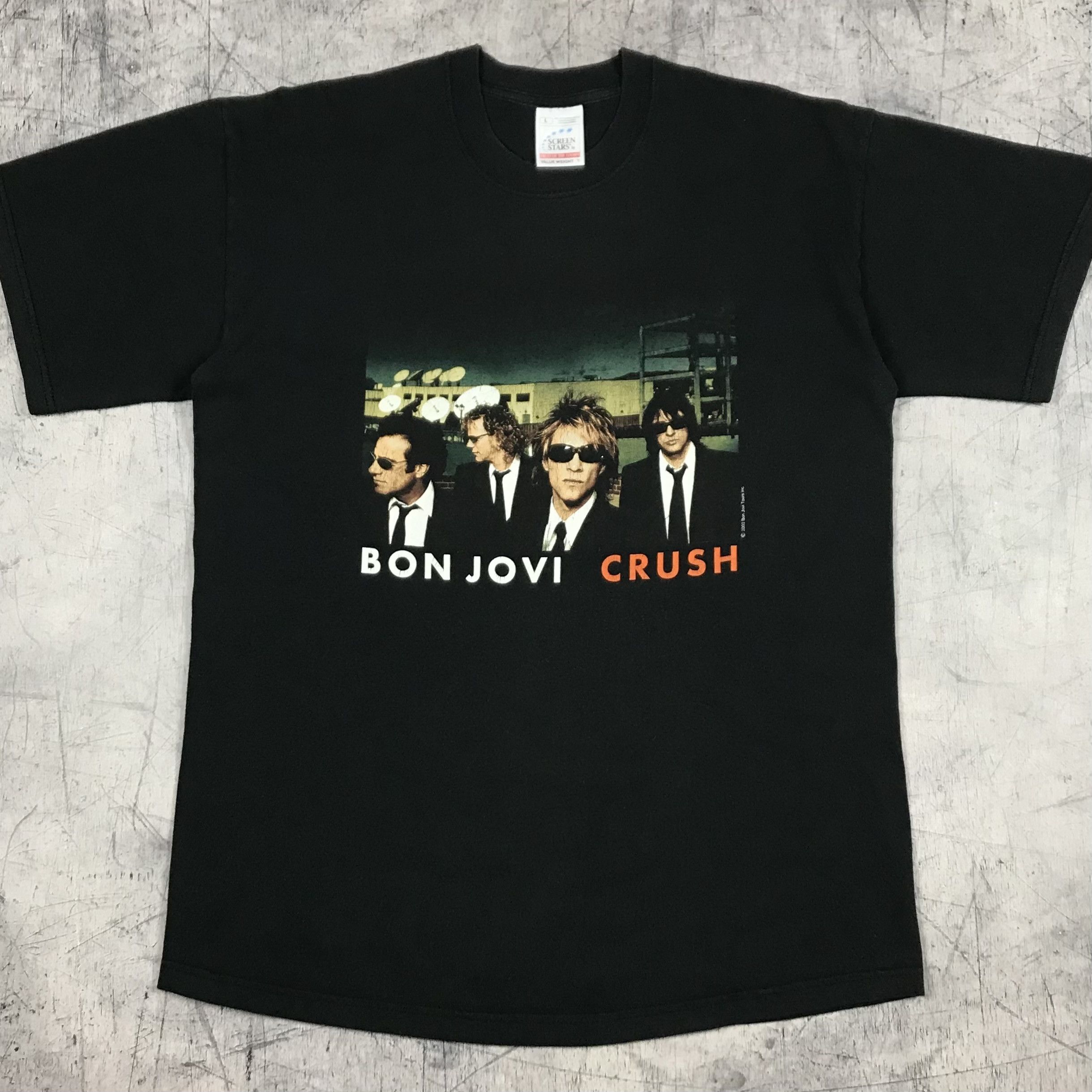 Pre-owned Band Tees Bon Jovi Crush Tour 2000 American New Jersey Vintage Tee In Black