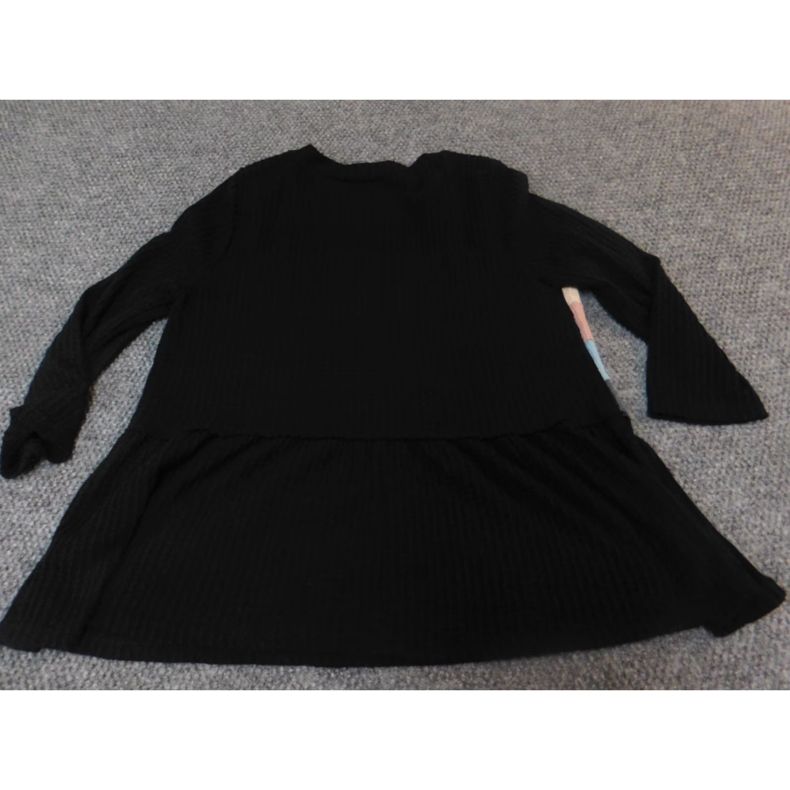 Vintage Entro Sweater Shirt Women M Black Striped Ruffles Pullover Crew Neck Long Sleeve Balloon Knit Polyester Modern Size M / US 6-8 / IT 42-44 - 7 Thumbnail