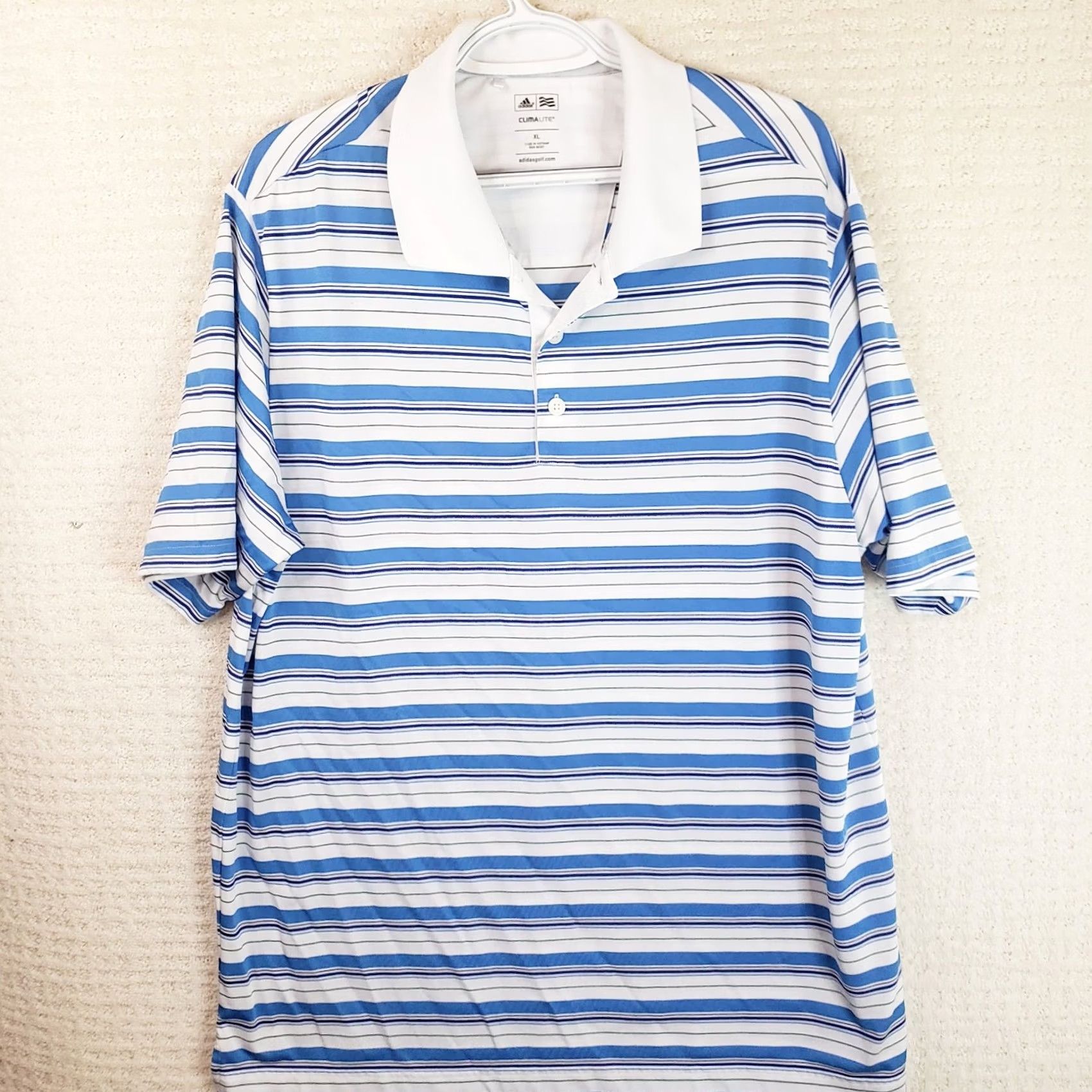 Adidas Adidas Polo Shirt Mens Climalite Blue White Striped Short Sleeve Golf XL Polo Shirt Mens Black? Size US XL / EU 56 / 4 - 2 Thumbnail