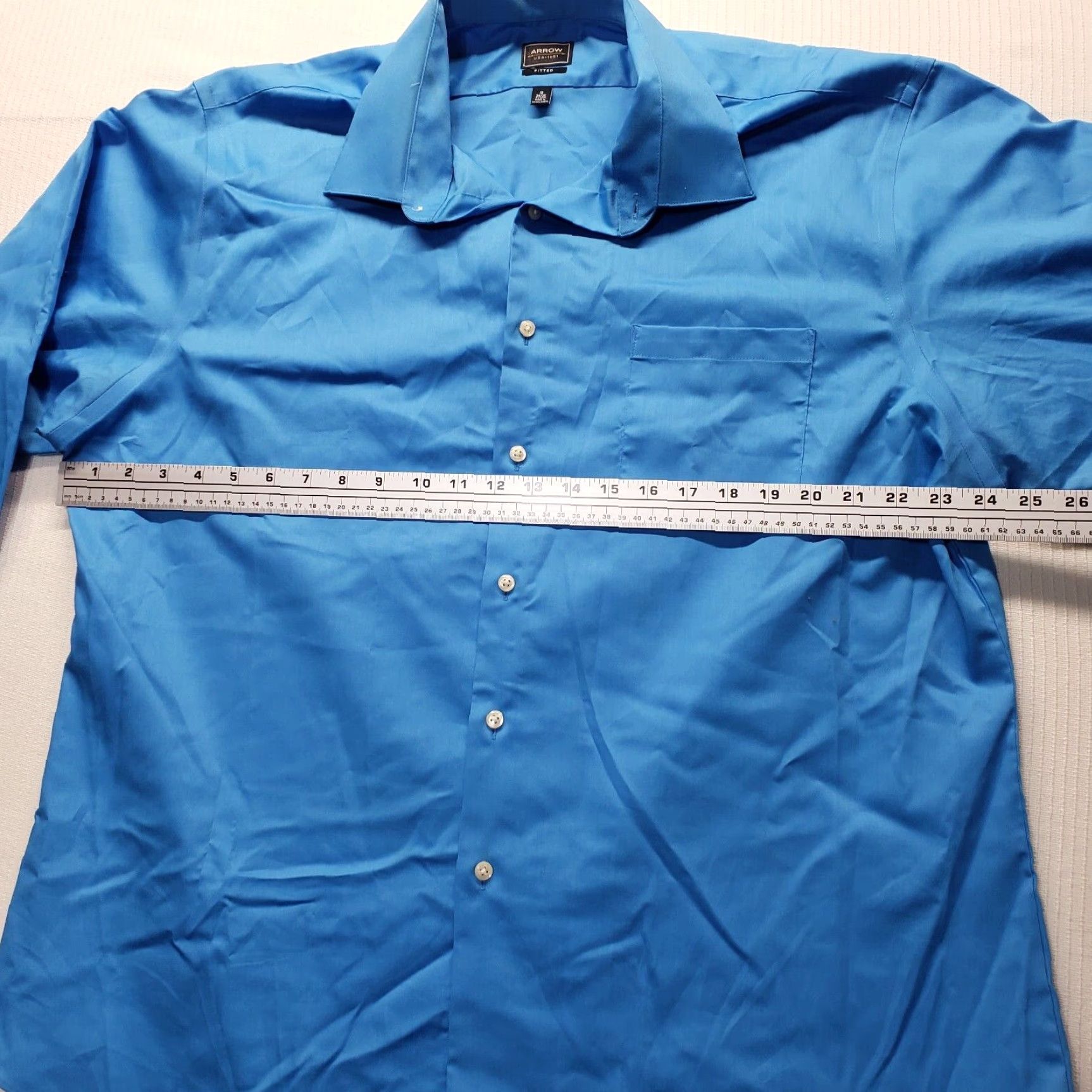Arrow Arrow Shirt Men Button-Up Solid Blue Long Sleeve 18 34/35 Regular Fit Cotton Blend Polo Collar Button-Front Size US XXL / EU 58 / 5 - 4 Thumbnail