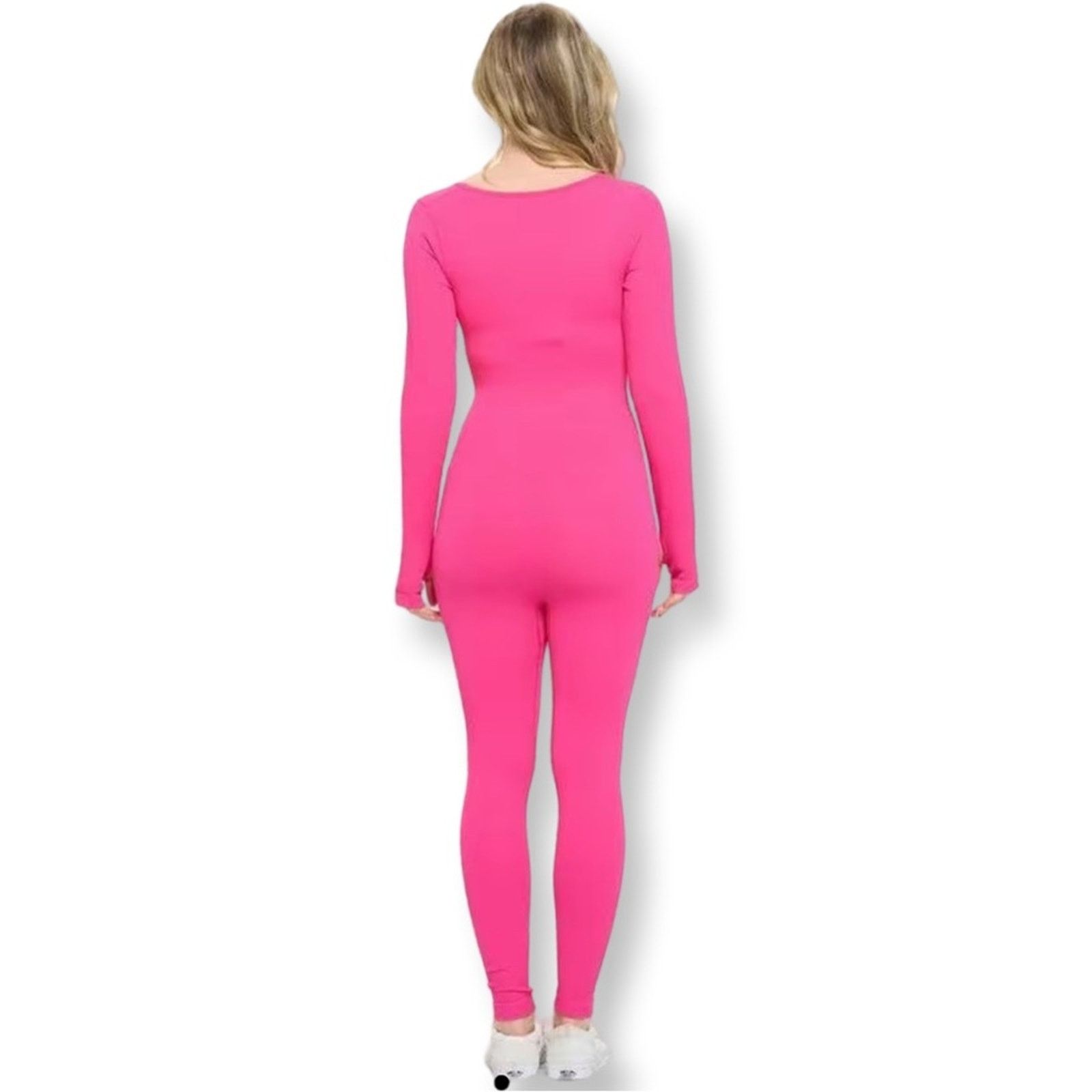Other NWOT Pink Ribbed Long Sleeve Jumpsuit Size 29" - 2 Thumbnail