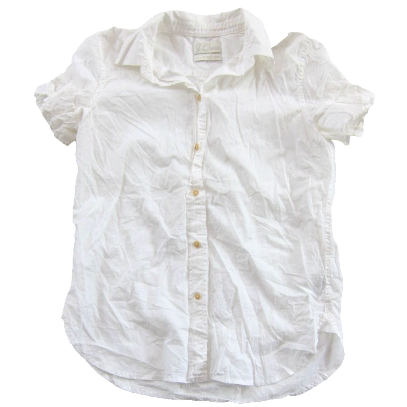 J.Crew J.CREW Blouse Short Sleeve Collared Button Down White 100% Cotton Ruffle Basic Lightweight Vintage Style 2 Womens Size XS / US 0-2 / IT 36-38 - 2 Thumbnail