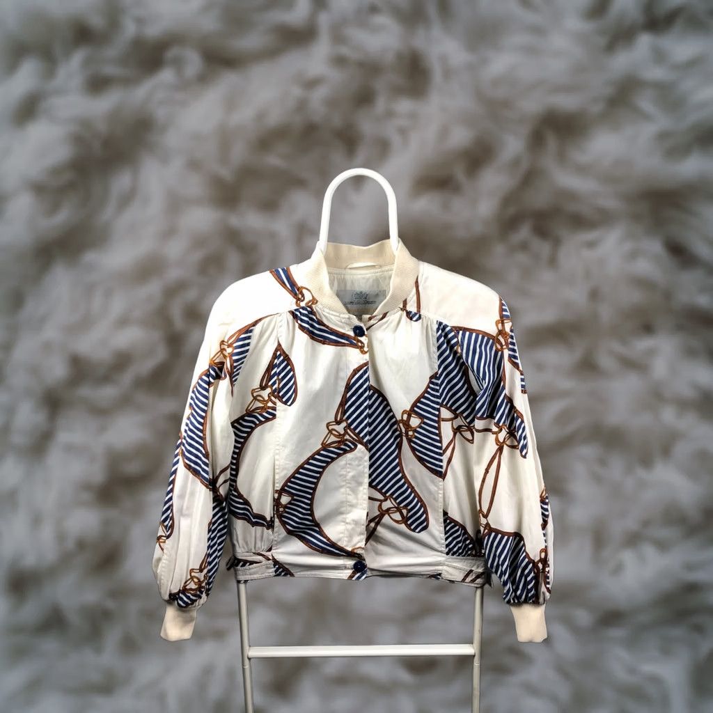 Aquascutum VINTAGE Aquascutum Bomber Jacket Ivory Patterned Polyester Women's Size ONE SIZE - 1 Thumbnail