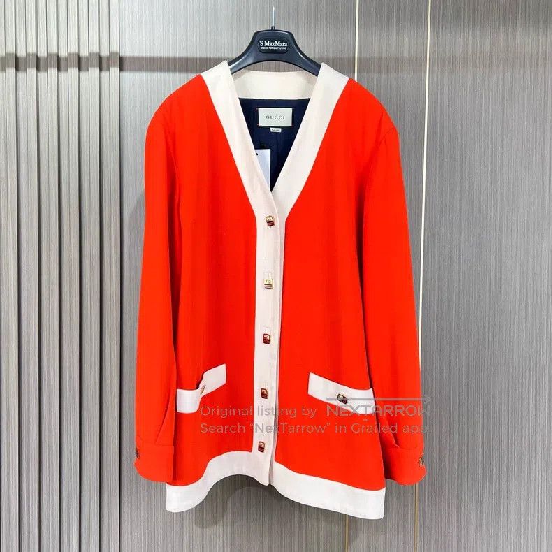 Gucci Gucci White orange colour block buckle cardigan coat Size M / US 6-8 / IT 42-44 - 1 Thumbnail