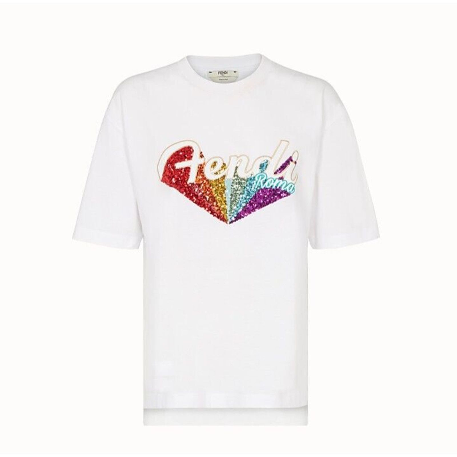 Fendi Fendi White Short Sleeve Rainbow Sequined Fendi Roma Tee L Size L / US 10 / IT 46 - 14 Thumbnail
