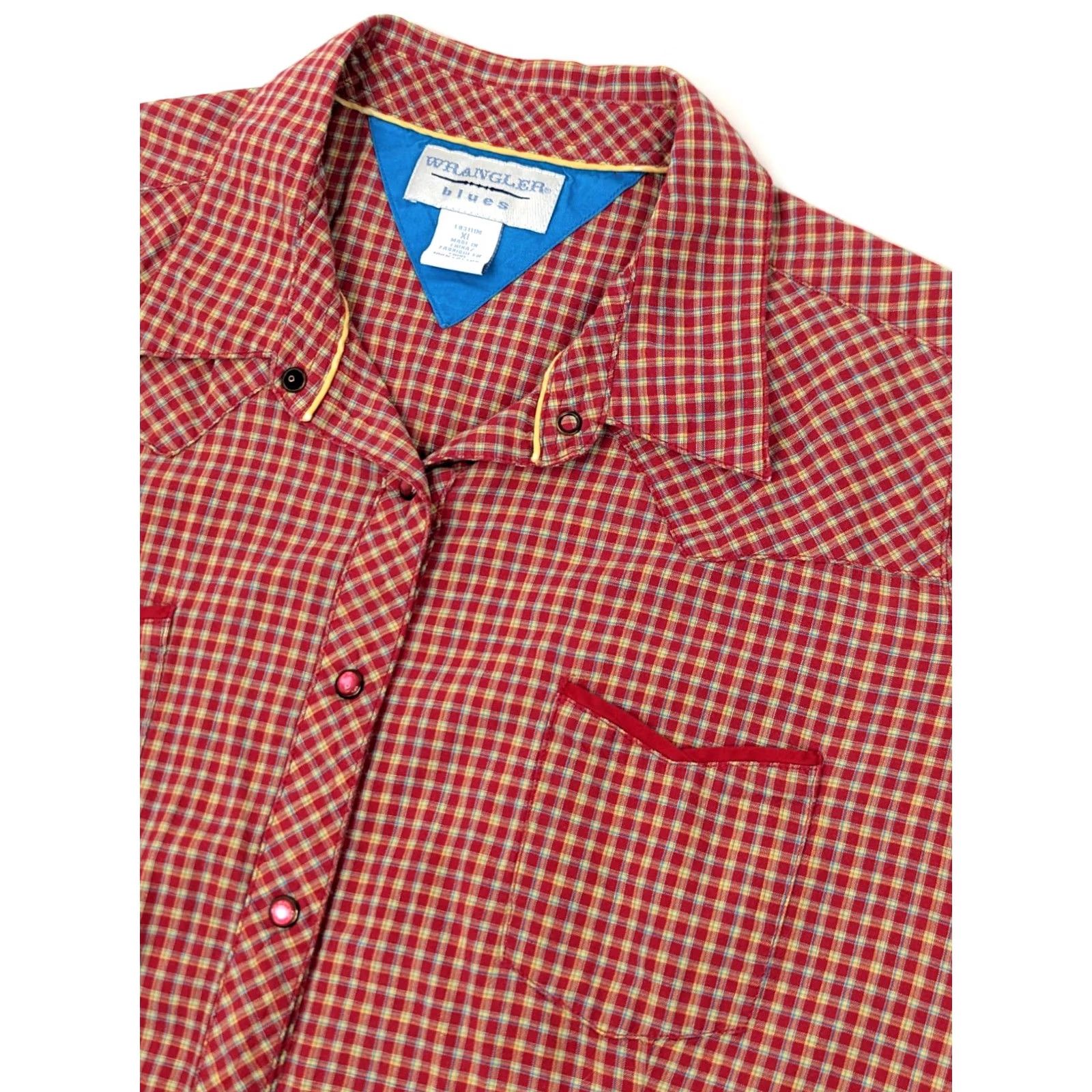 Wrangler Vtg Wrangler Blues Western Brushpopper Pearl Snap Shirt Men XL Red Plaid Cotton Size US XL / EU 56 / 4 - 2 Thumbnail
