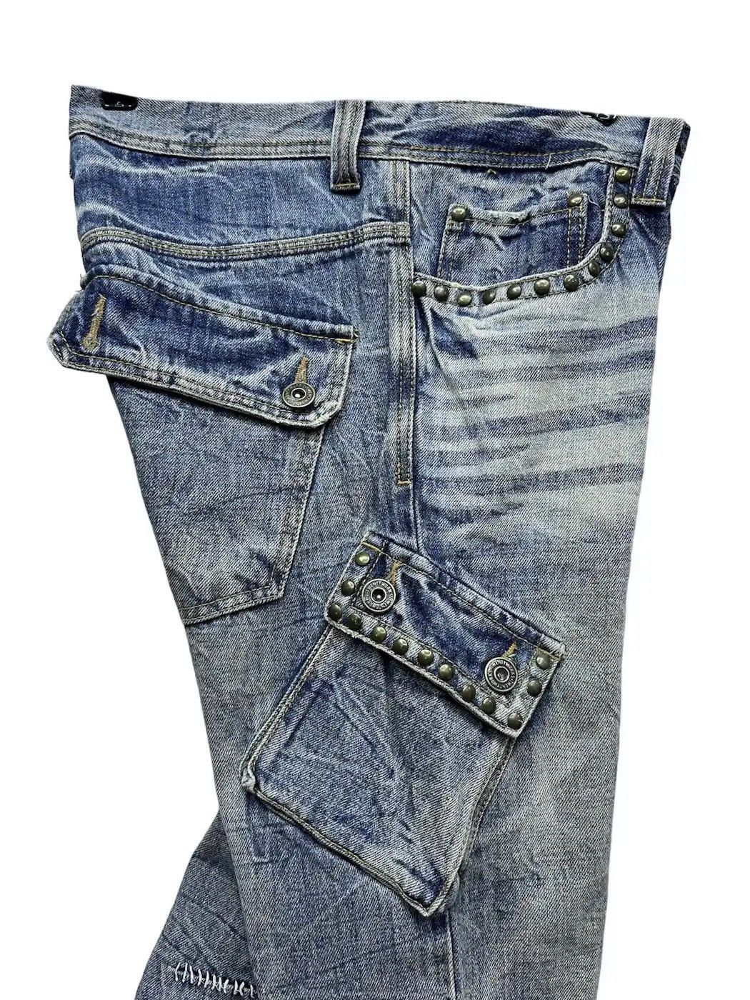 Seditionaries Distressed Studded Tribal Tattoo Slanted Pocket Denim Cargo Size US 31 - 6 Thumbnail