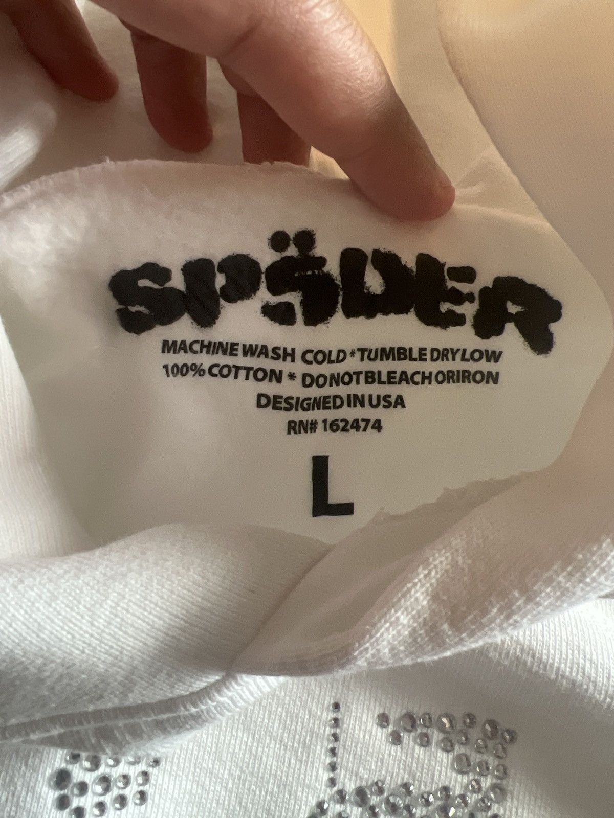 Sp5der Sp5der Hoodie OG WHITE RHINESTONE Size US L / EU 52-54 / 3 - 3 Thumbnail