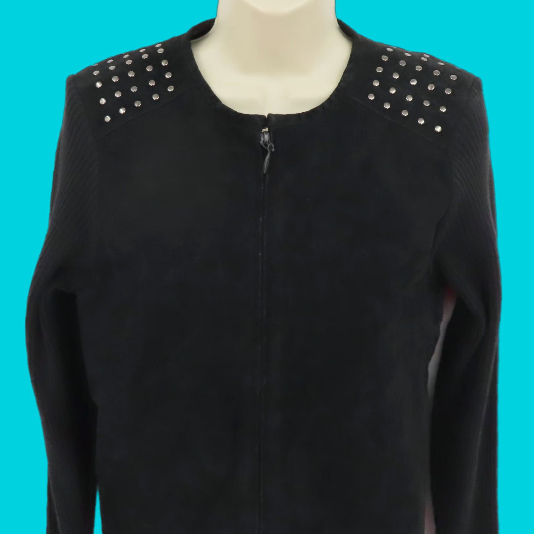 Vintage VINTAGE Escapade Jacket Women L Black Leather Knit Light Zippered Coat Size L / US 10 / IT 46 - 1 Thumbnail