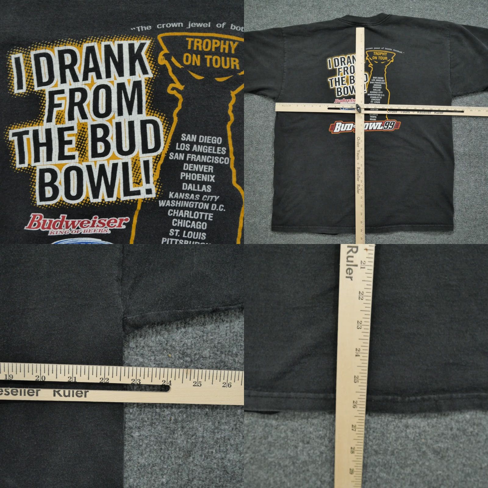 Budweiser VINTAGE Budweiser T Shirt Adult XL Black Bud Bowl 1999 Football Distressed 90s Mens Shirts Size US XL / EU 56 / 4 - 9 Thumbnail