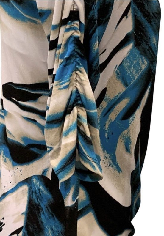 Style & Co Style & Co Faux Wrap Abstract Blouse Sz PM Teal Ruched Top Size M / US 6-8 / IT 42-44 - 3 Thumbnail