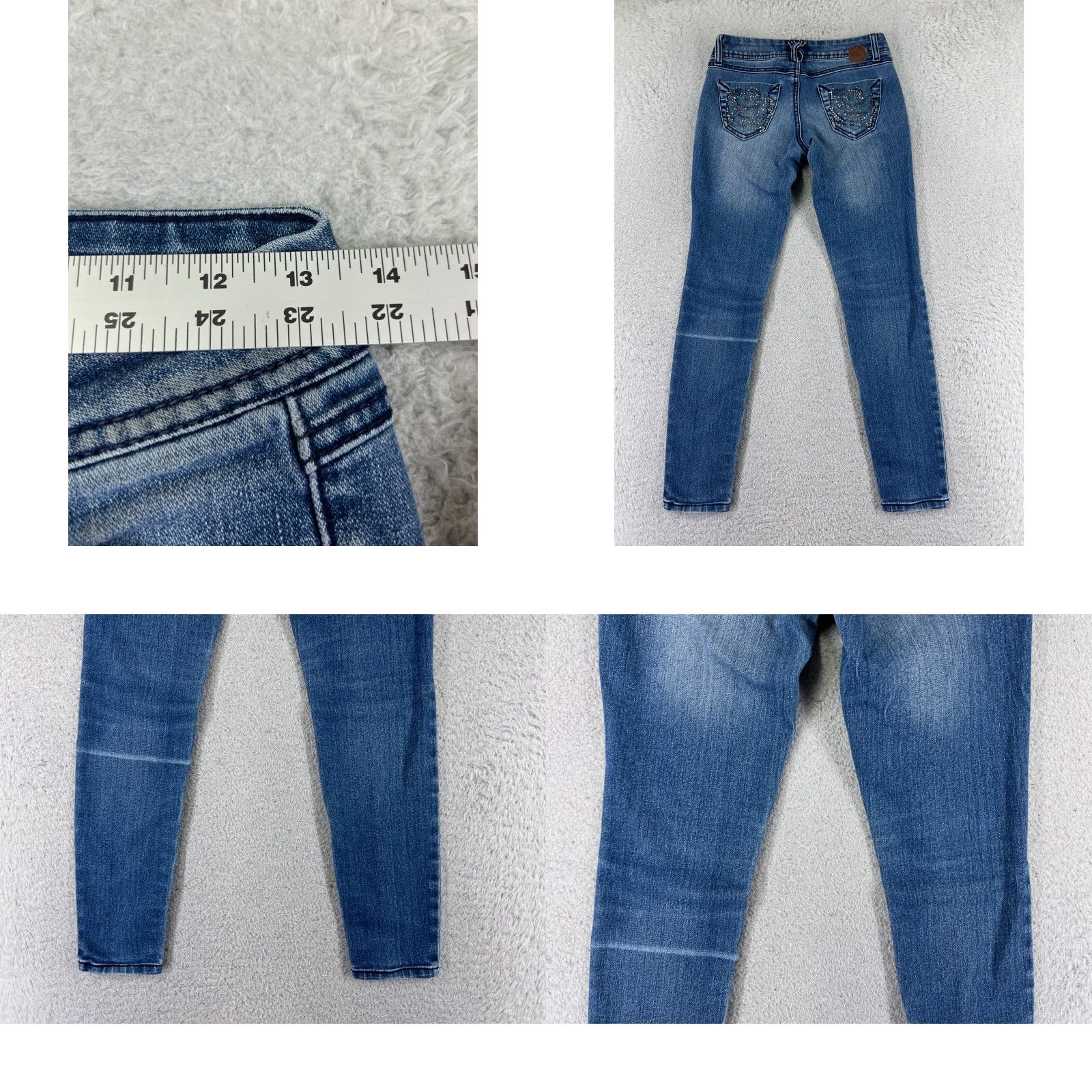 XOXO XOXO Jeans Women's Jeans Denim Blue 25x27 Skinny Low Rise 5-Pocket Embroidered Zipper Button Floral Cotton Stretch Read Size 25" / US 0 / IT 36 - 9 Thumbnail