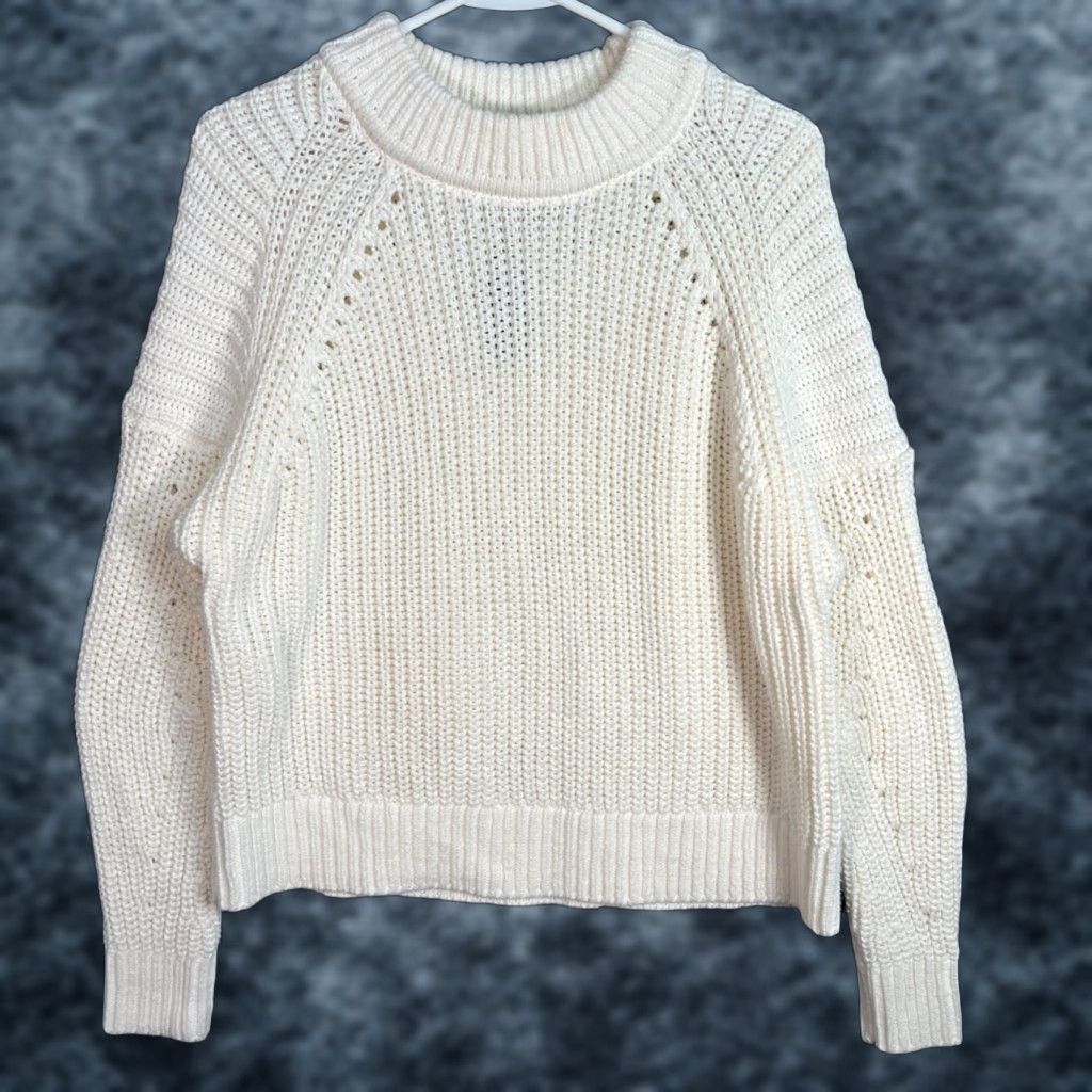 Express Express Womens XS Cream Chunky Knit Mock Neck Cotton Sweater Pullover Size XS / US 0-2 / IT 36-38 - 1 Thumbnail