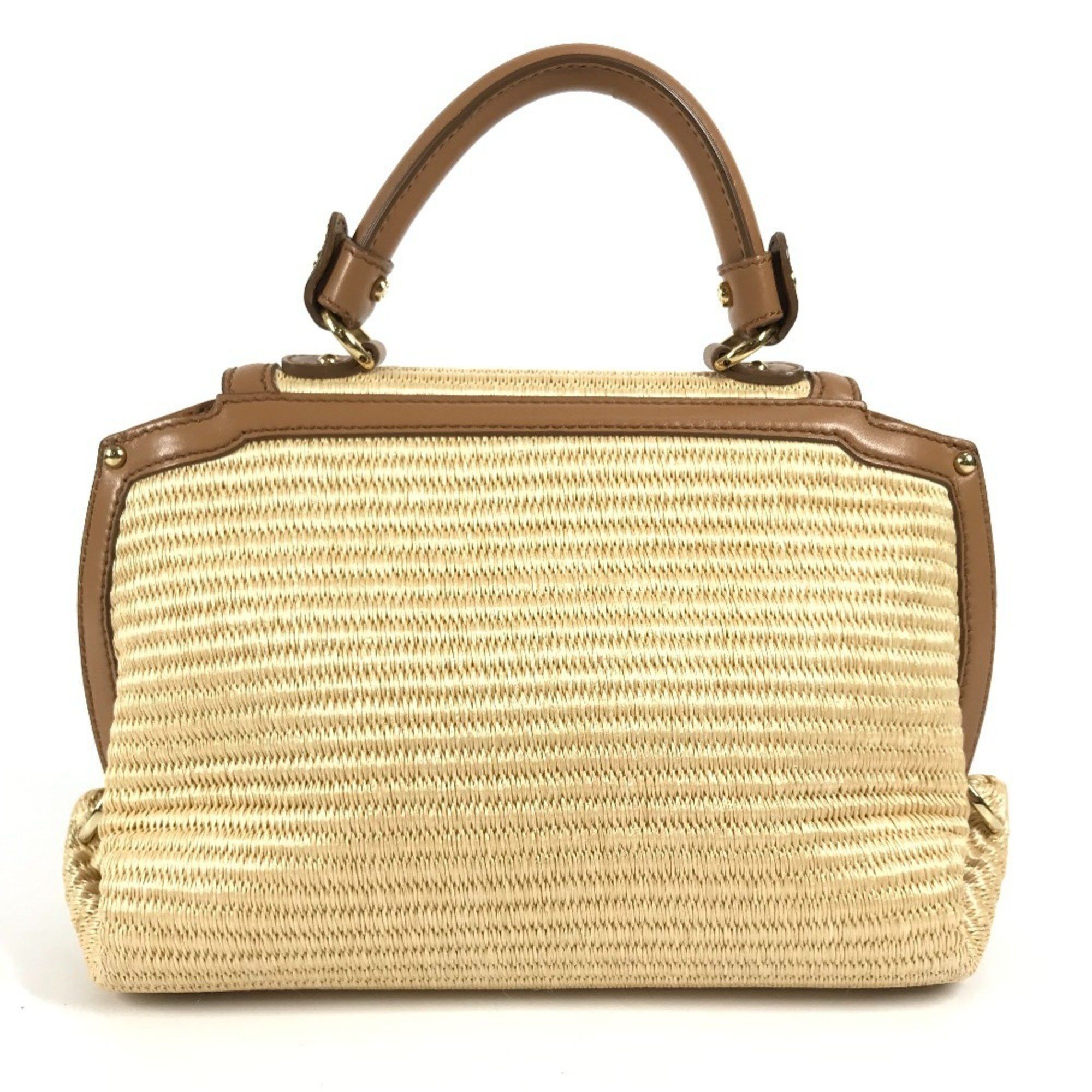 Salvatore Ferragamo Gancini Logo Sofia 2WAY Bag Shoulder Crossbody Handbag Straw Leather Women's Beige