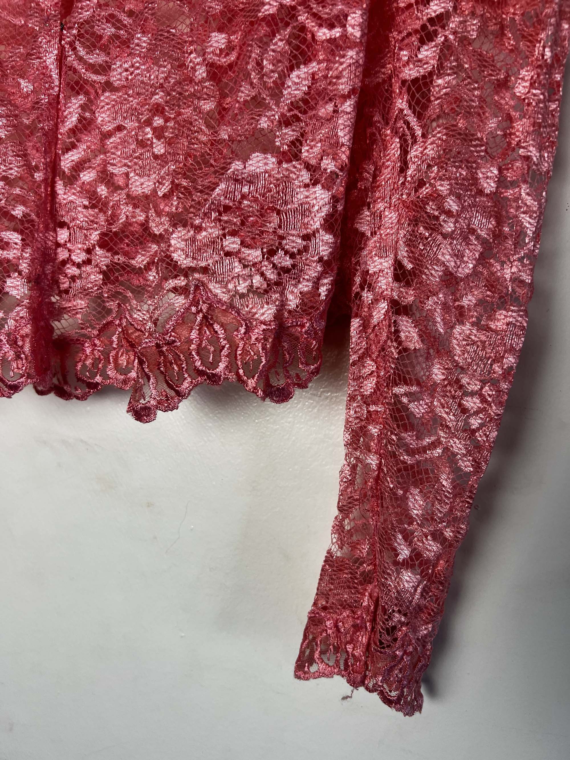 Vintage Vintage 1960's Edwardian Pink Lace Puffy Sleeve Blouse Size L / US 10 / IT 46 - 11 Thumbnail
