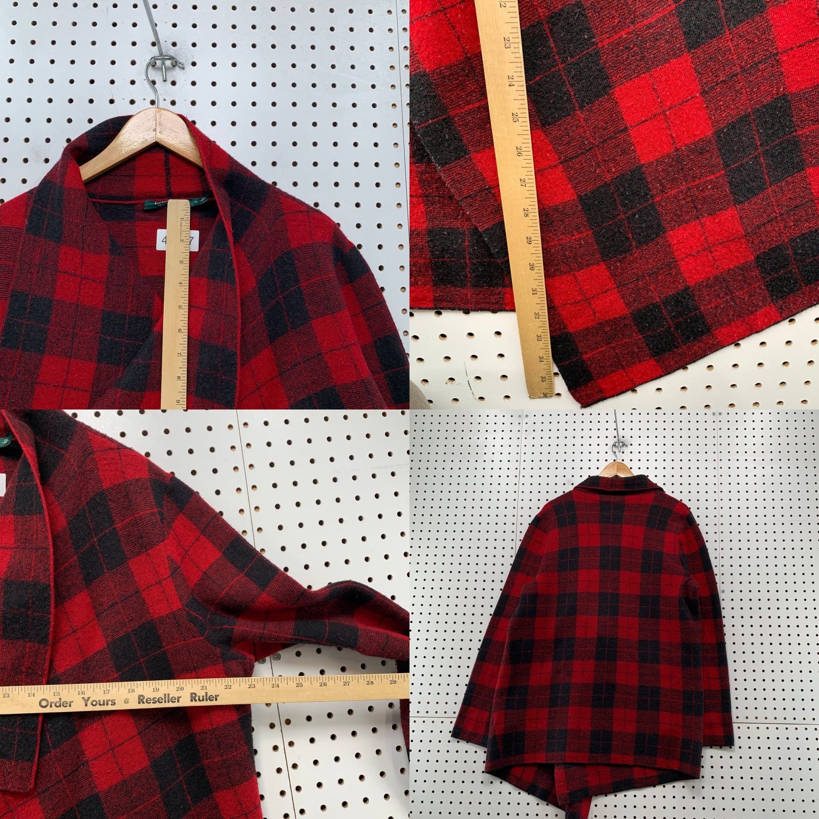 Ralph Lauren Lauren Ralph Lauren Wool Cardigan Shawl Womens XL Open Buffalo Plaid Red Black Cardigan Women XL Red Buffalo Plaid Knit Wool Open Casual 90s? Size XL / US 12-14 / IT 48-50 - 8 Thumbnail