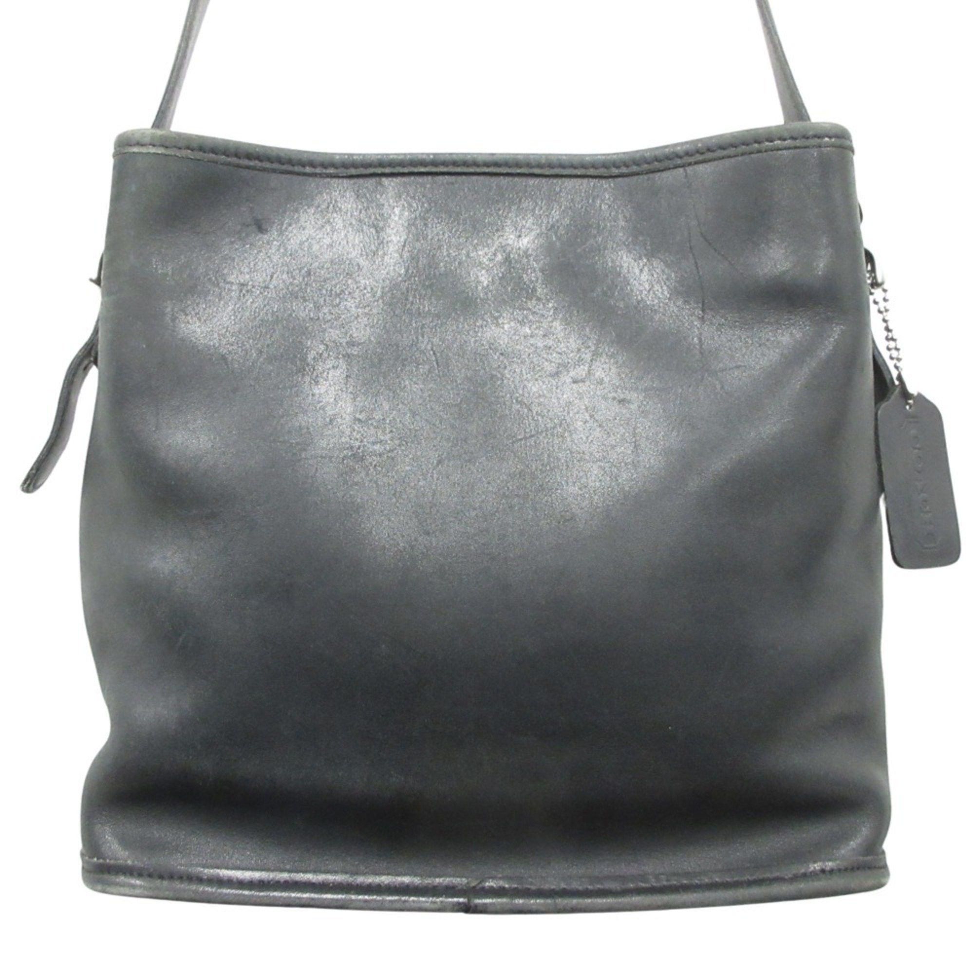 Coach Old Coach Leather Shoulder Bag Vintage 6010 Black Women's