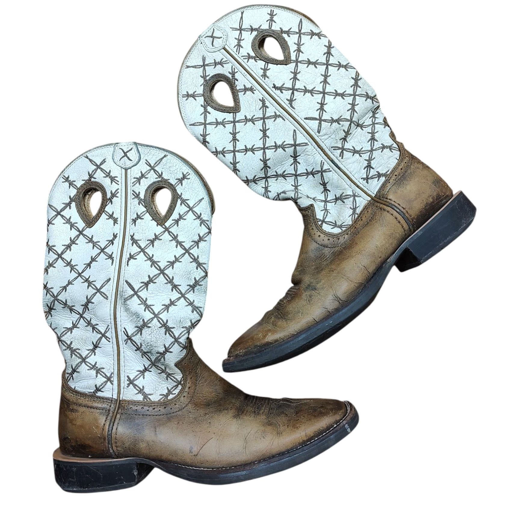 Twisted X Twisted X Western Boots Ruff Stock Bomber White Mens 9 D Leather Barbed Wire Rubber Cushioned Square Toe Slip On Western Cowboy Boot Mens Size US 9 / EU 42 - 2 Thumbnail