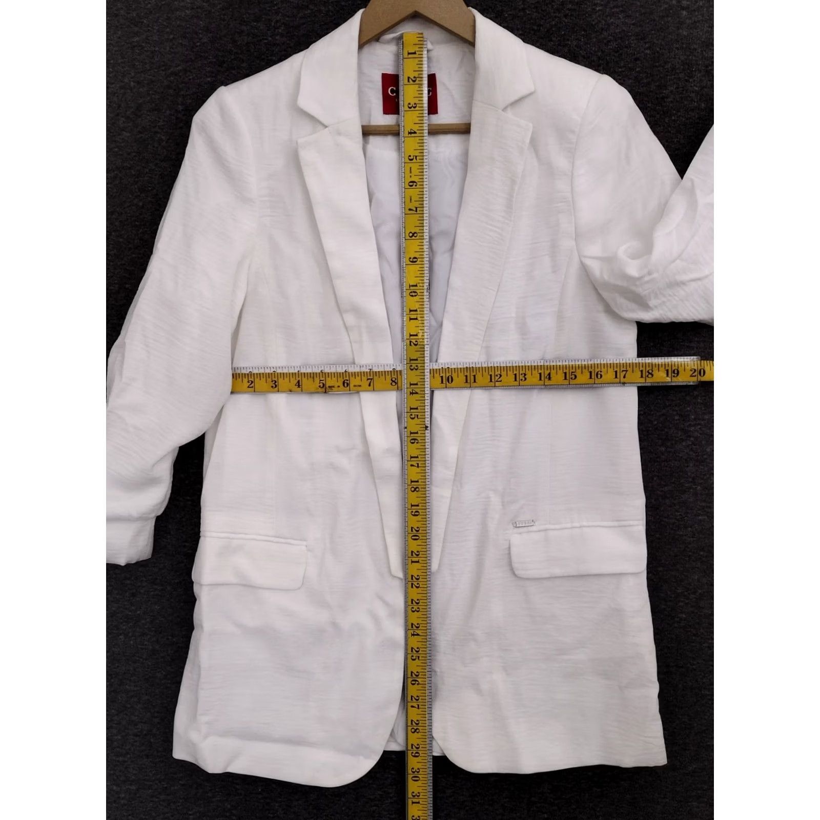Guess GUESS Blazer Shirt Womens Ivory 3/4 Sleeve Cotton Blend Mid-Length Solid Front Pockets Jacket, Casual, Regular Fit, Size S, Designer, Ivory, Women Size S / US 4 / IT 40 - 4 Thumbnail