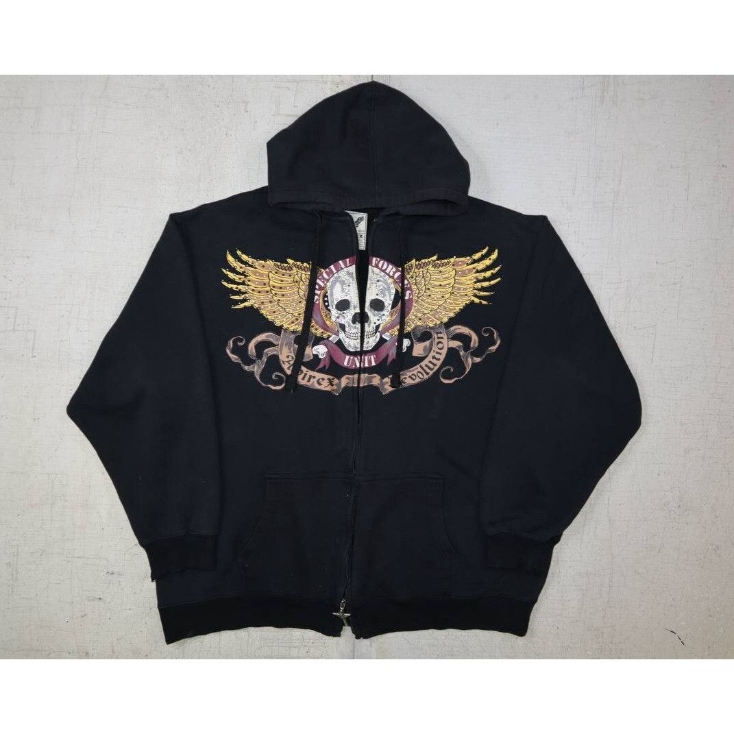 Avirex Vtg Y2K Avirex 2XB Black Hoodie Winged Skull Zip Streetwear Size US XXL / EU 58 / 5 - 10 Thumbnail