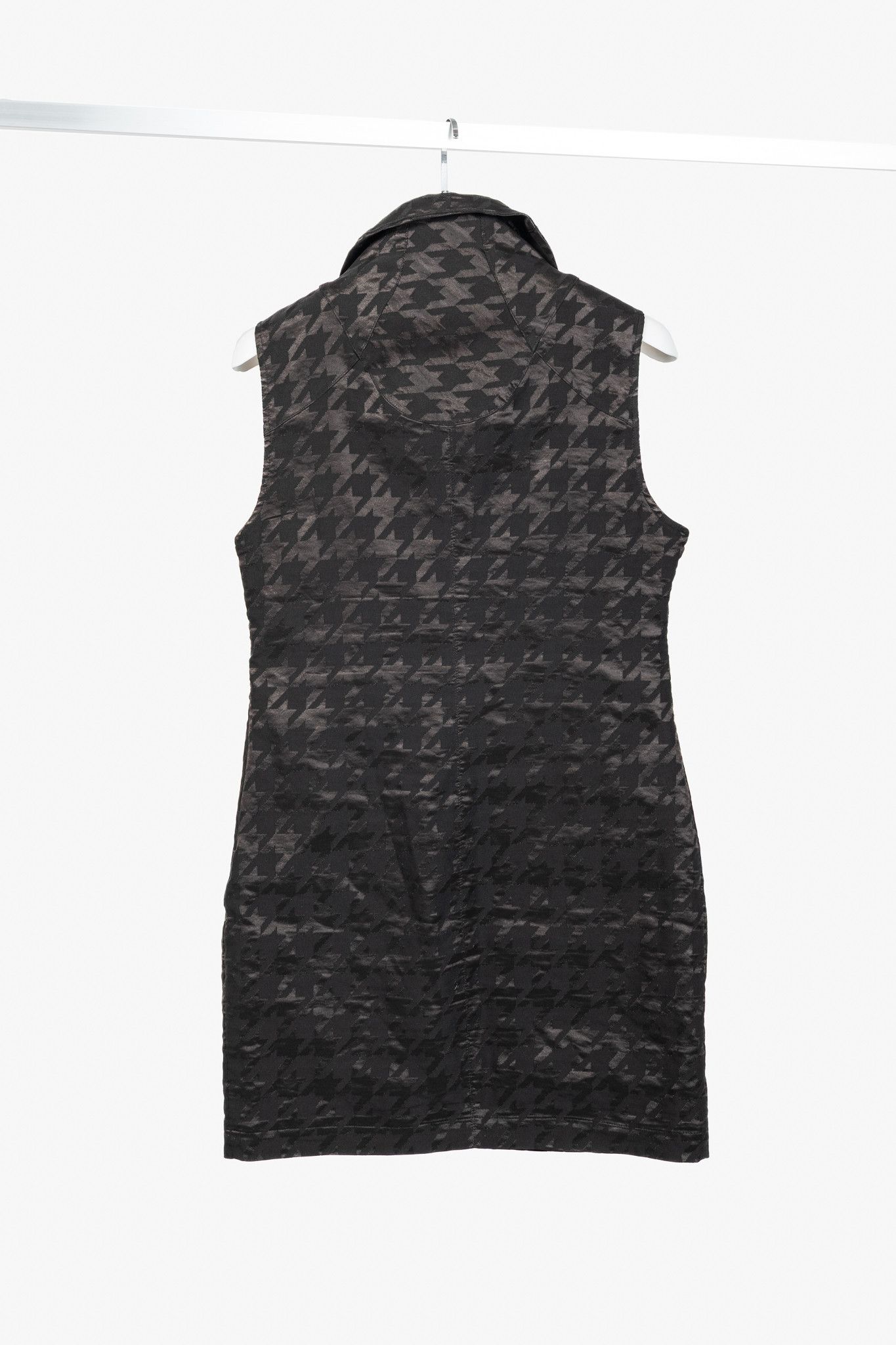 Sarah Pacini Sarah Pacini Black Metallic-Houndstooth High-Neck Mini Dress Size L / US 10 / IT 46 - 2 Thumbnail