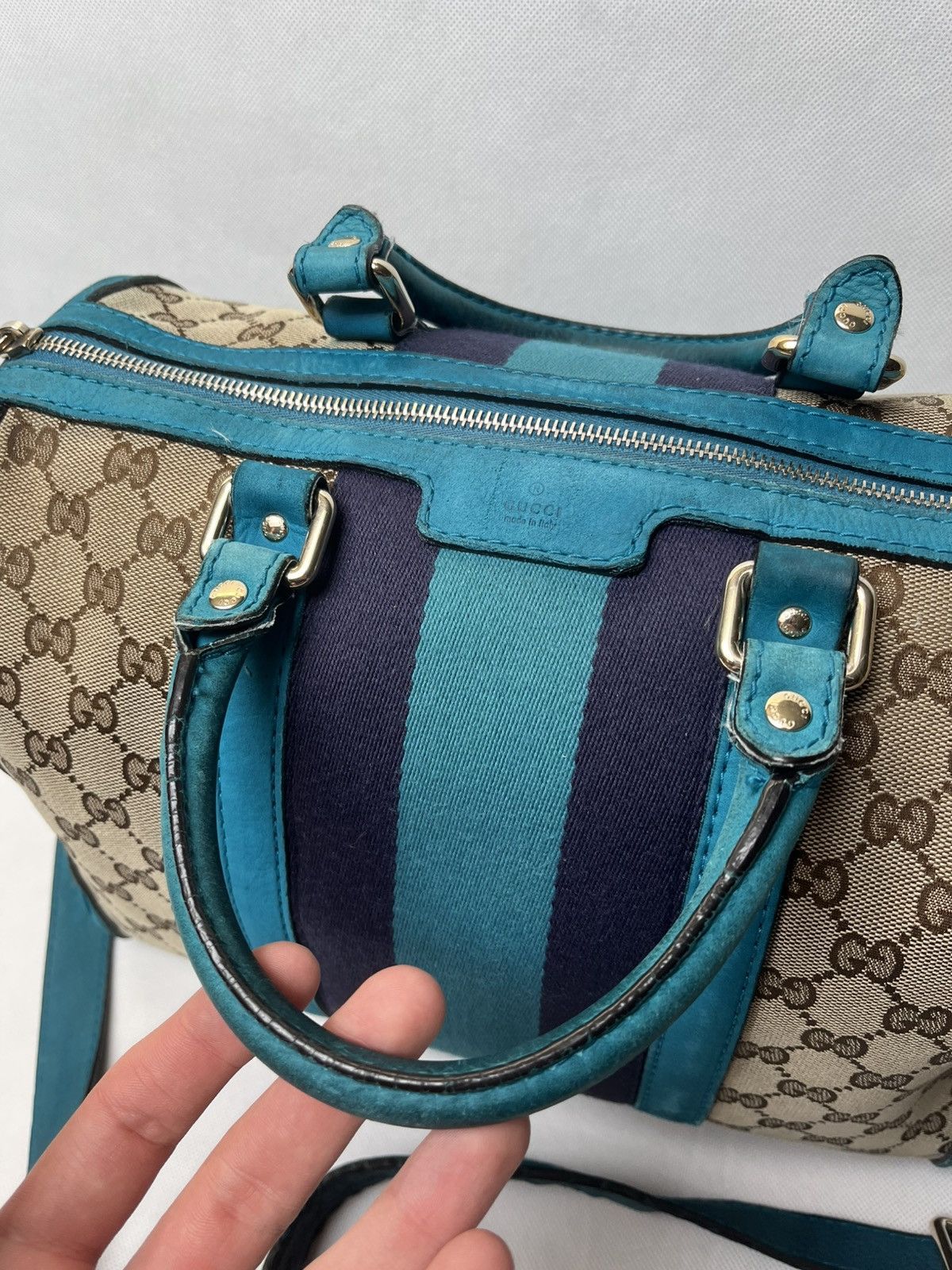 Gucci Vintage Gucci Web Boston GG canvas stripe shoulder handbag Size ONE SIZE - 3 Thumbnail