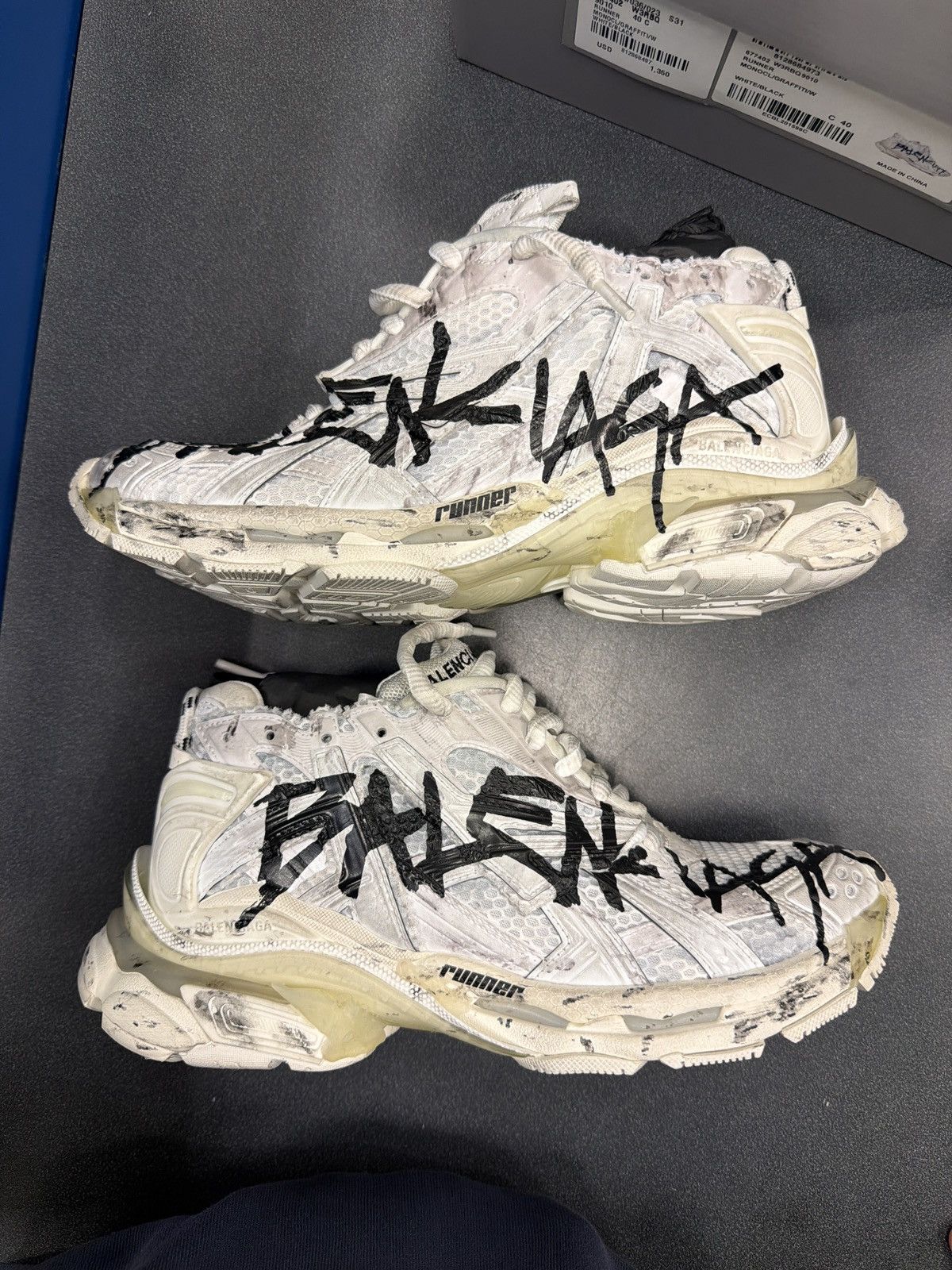Balenciaga Balenciaga runner white black graffiti | Grailed