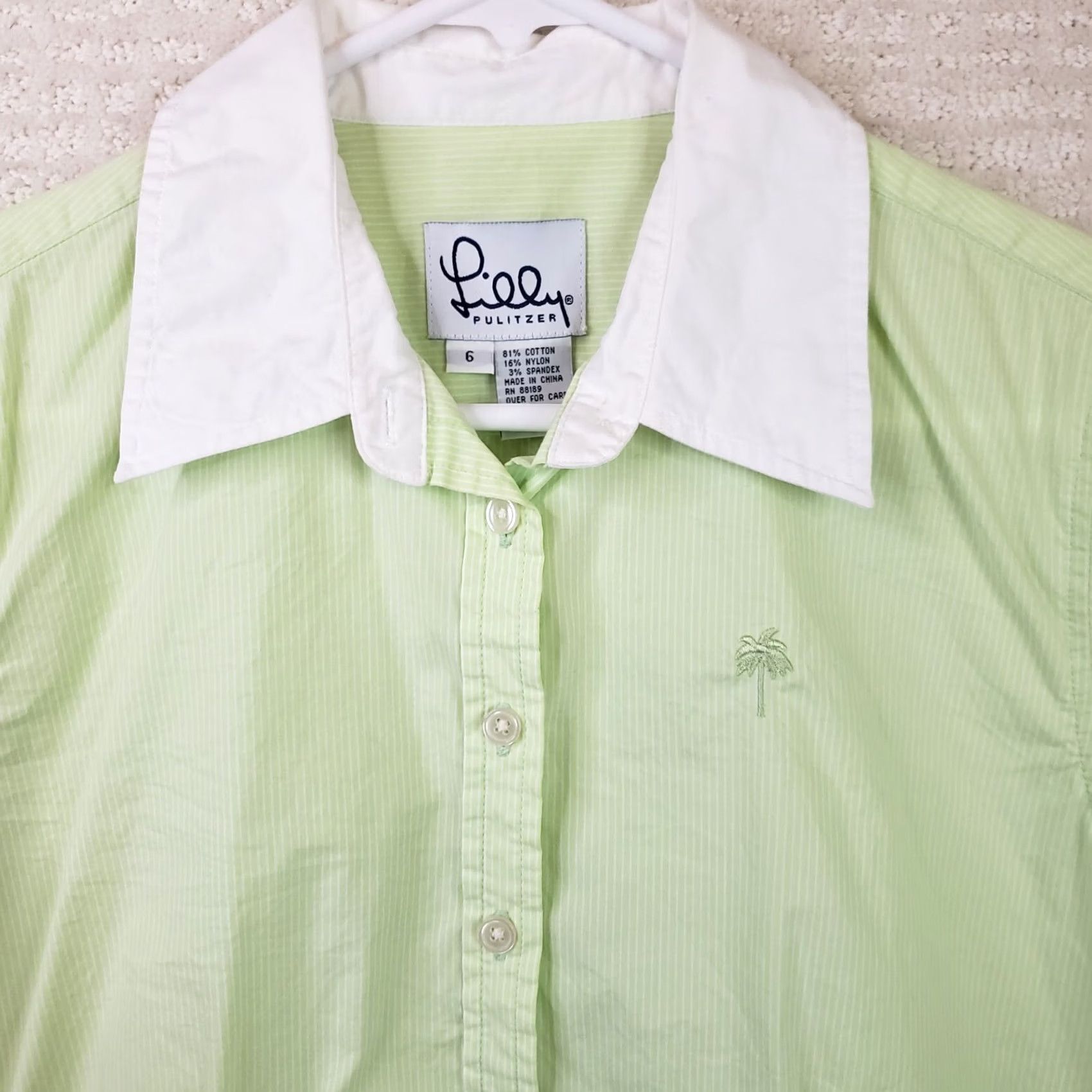 Lilly Pulitzer Lilly Pulitzer Women's Shirt Button-Up Long Sleeve Mint Green White Collared Size 6 Size M / US 6-8 / IT 42-44 - 3 Thumbnail