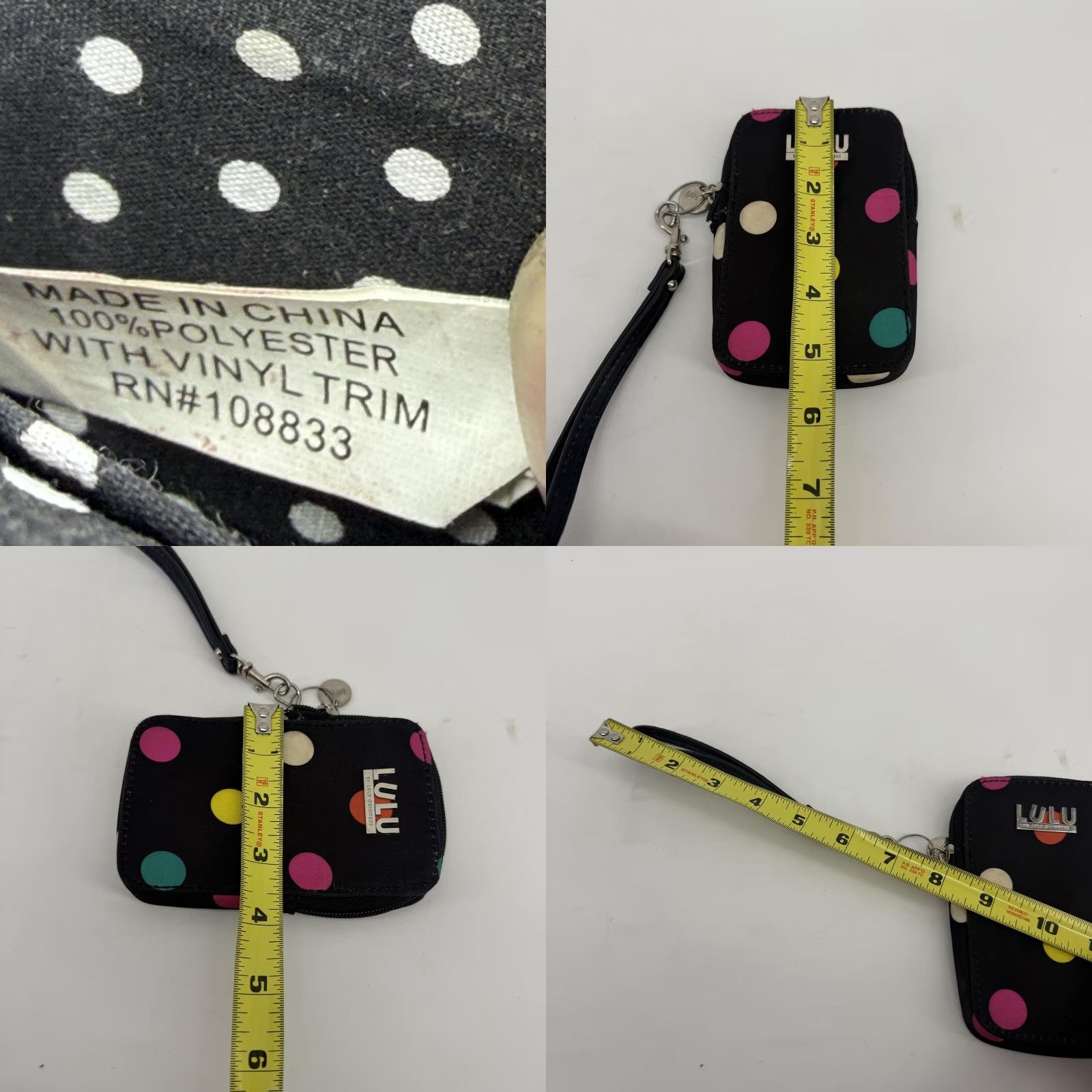 Vintage Lulu by Lulu Guinness Wristlet Pouch Wallet Womens One Size Black Polka Dot Wristlet Polka Dot Wallet Black Exterior Logo Zip-Around Strap Size ONE SIZE - 8 Thumbnail
