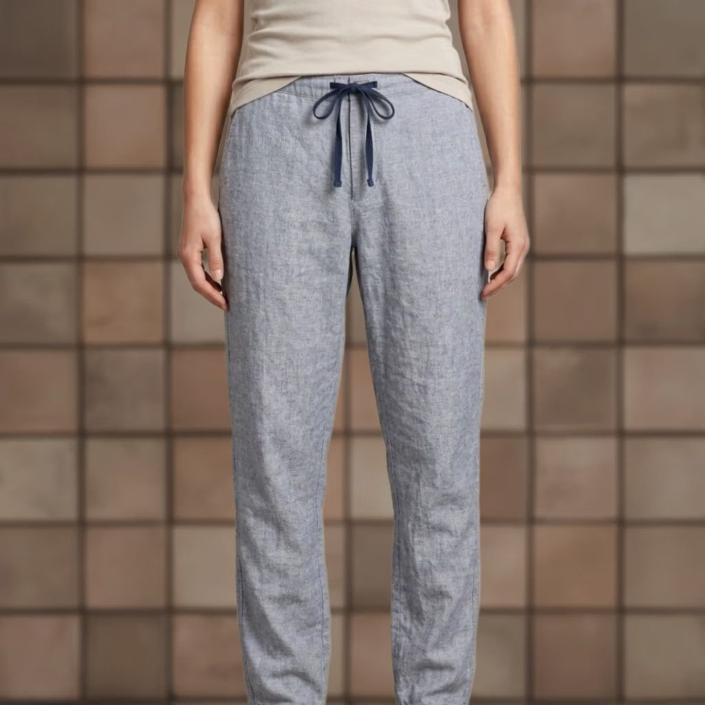 Uniqlo Uniqlo Pants Women M Blue Cotton Linen Drawstring Casual EUC Size 32" / US 10 / IT 46 - 1 Thumbnail