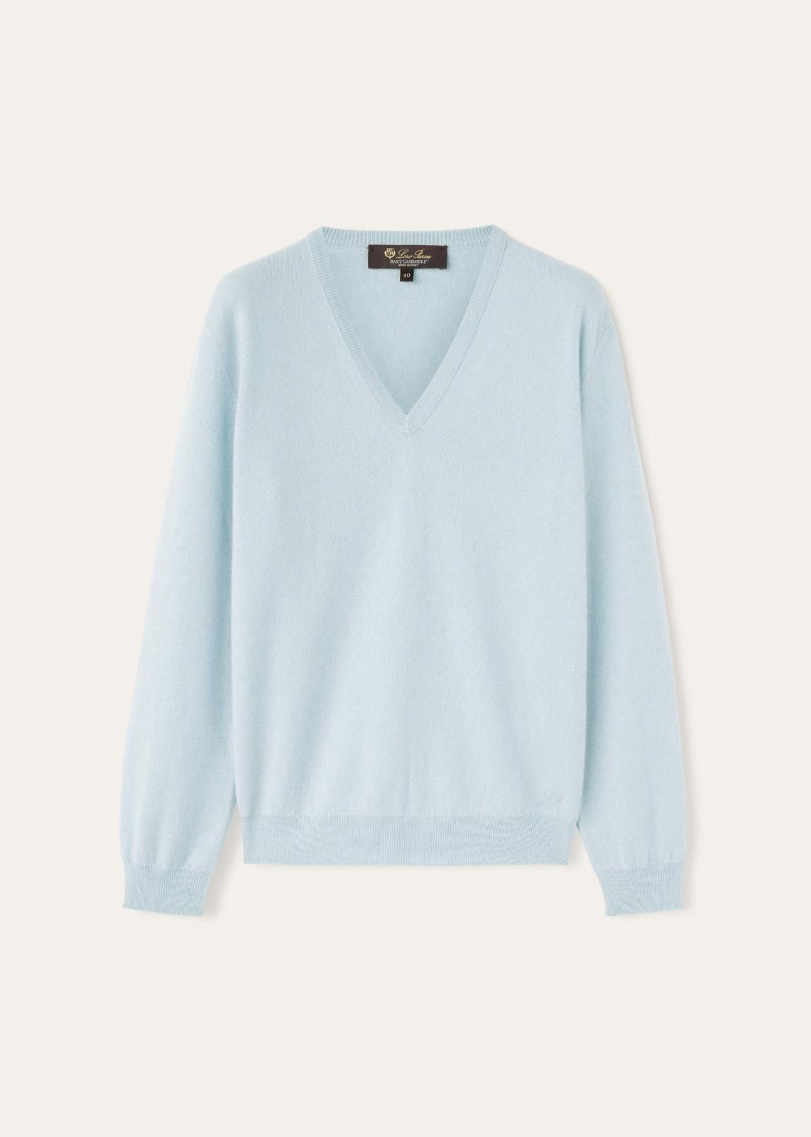 Loro Piana o1srvl11e0125 FAO1994 Arona V-Neck Sweater in Light Blue Size L / US 10 / IT 46 - 1 Thumbnail