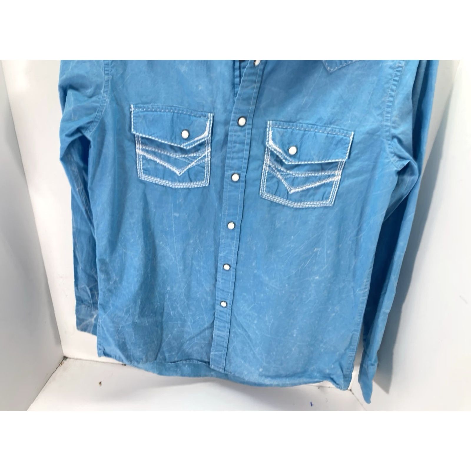 Vintage VINTAGE Rock Roll Cowboy Pearl Snap Shirt Men Small Turquois Blue Long Sleeve Western Mens S Blue 20 Across Chest 28 Shoulders to Waist Size US S / EU 44-46 / 1 - 3 Thumbnail