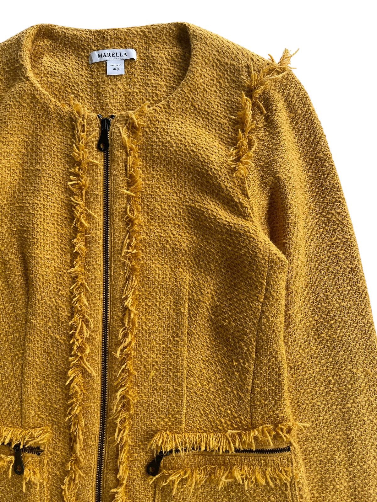 Marella Marella Fringed Tweed Coat Yellow Size XS / US 0-2 / IT 36-38 - 5 Thumbnail