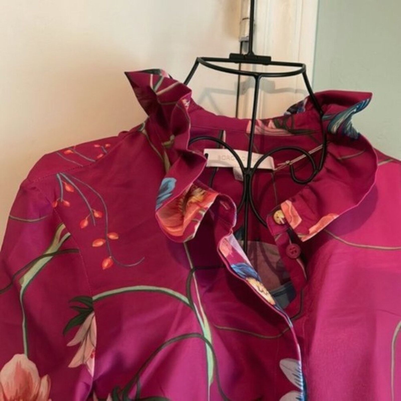 Other Borgo De Nor Floral blouse with ruffle collar Fuchsia size 8 Size M / US 6-8 / IT 42-44 - 5 Thumbnail