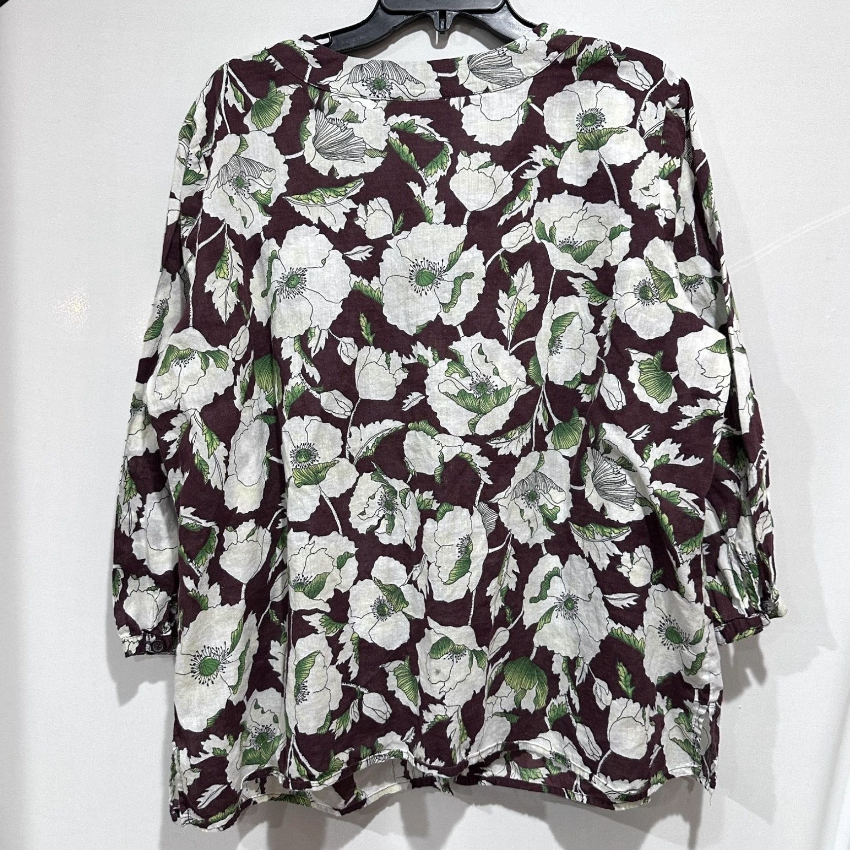 Vintage Sag Harbor Shirt Women XL Green Floral 100% Cotton Tunic Top Garden Casual Blouse Long Sleeve Button Henley Collarless Size XL / US 12-14 / IT 48-50 - 4 Thumbnail