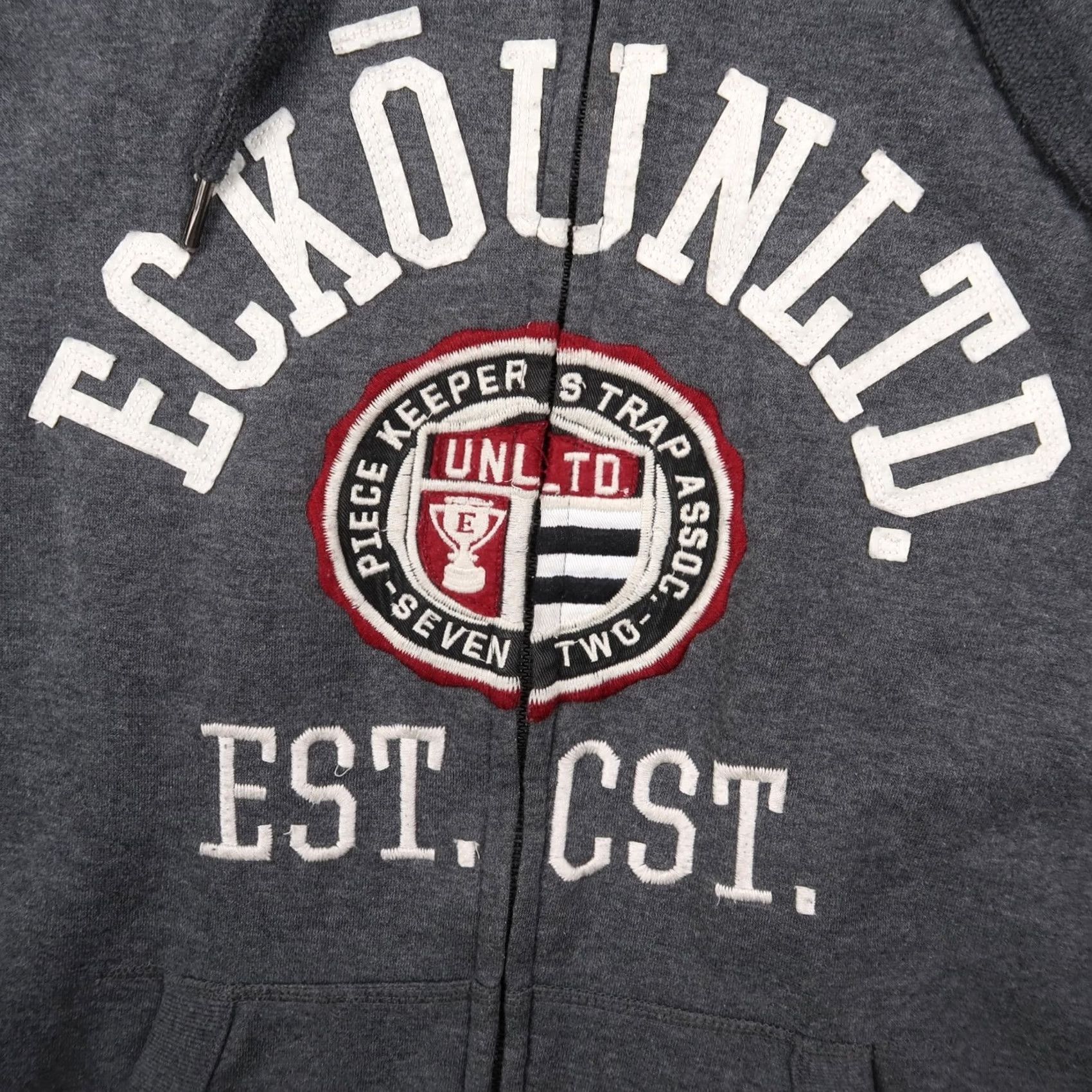 Logo 7 VINTAGE ecko Hoodie Main Logo Crest Embroidered Gray Zip Fur Fleece 90s Hip Hop Size XL Mens Size US XL / EU 56 / 4 - 4 Thumbnail