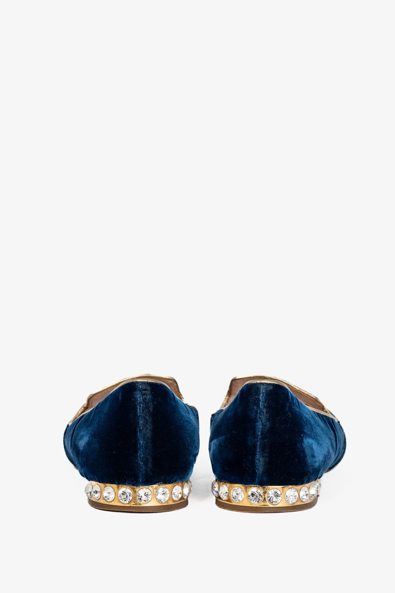 Miu Miu Miu Miu PF12 Blue Velvet Embroidered Crystal-Heel Loafers Size US 8 / IT 38 - 4 Thumbnail