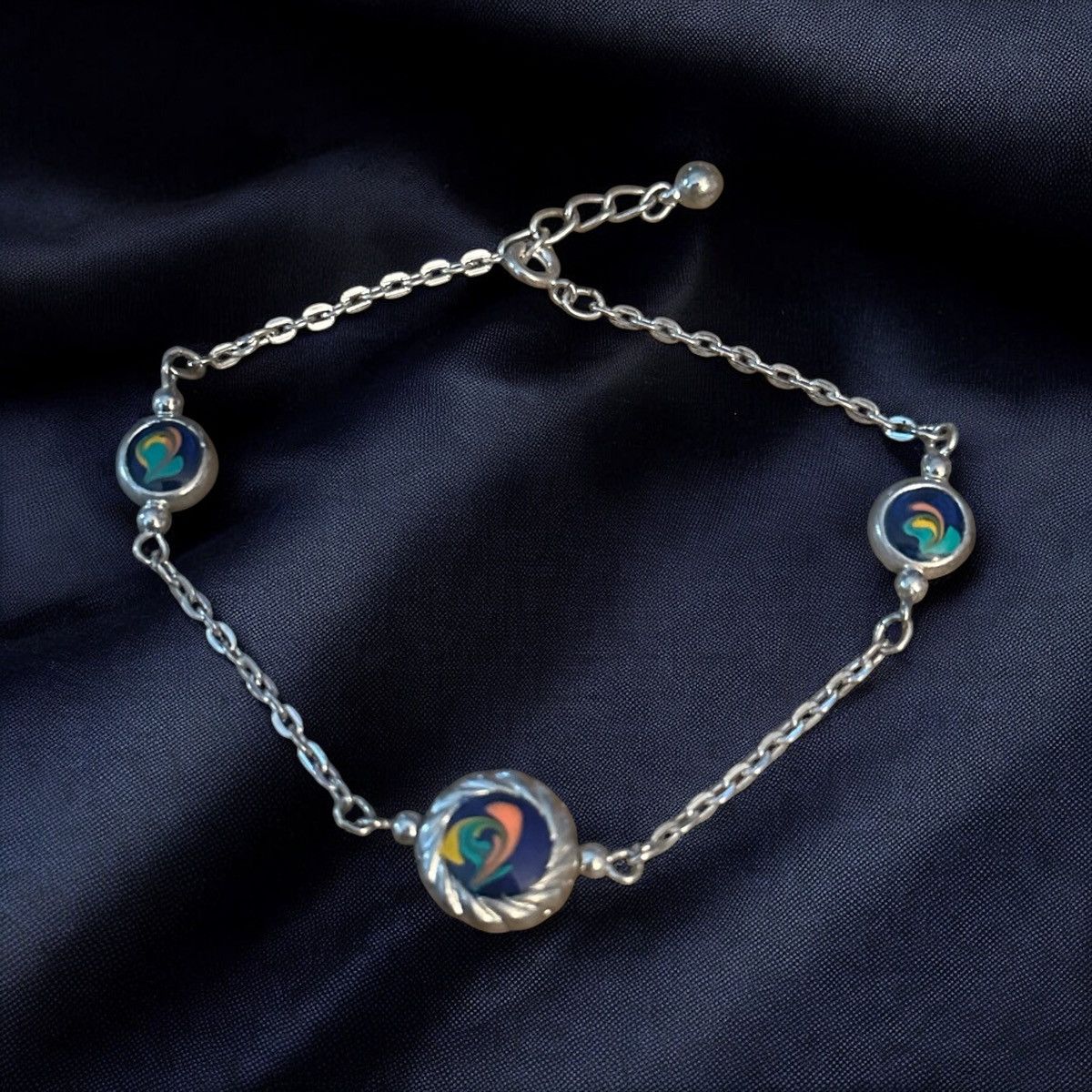 Vintage Vintage silver tone painted swirl link anklet Size ONE SIZE - 1 Thumbnail