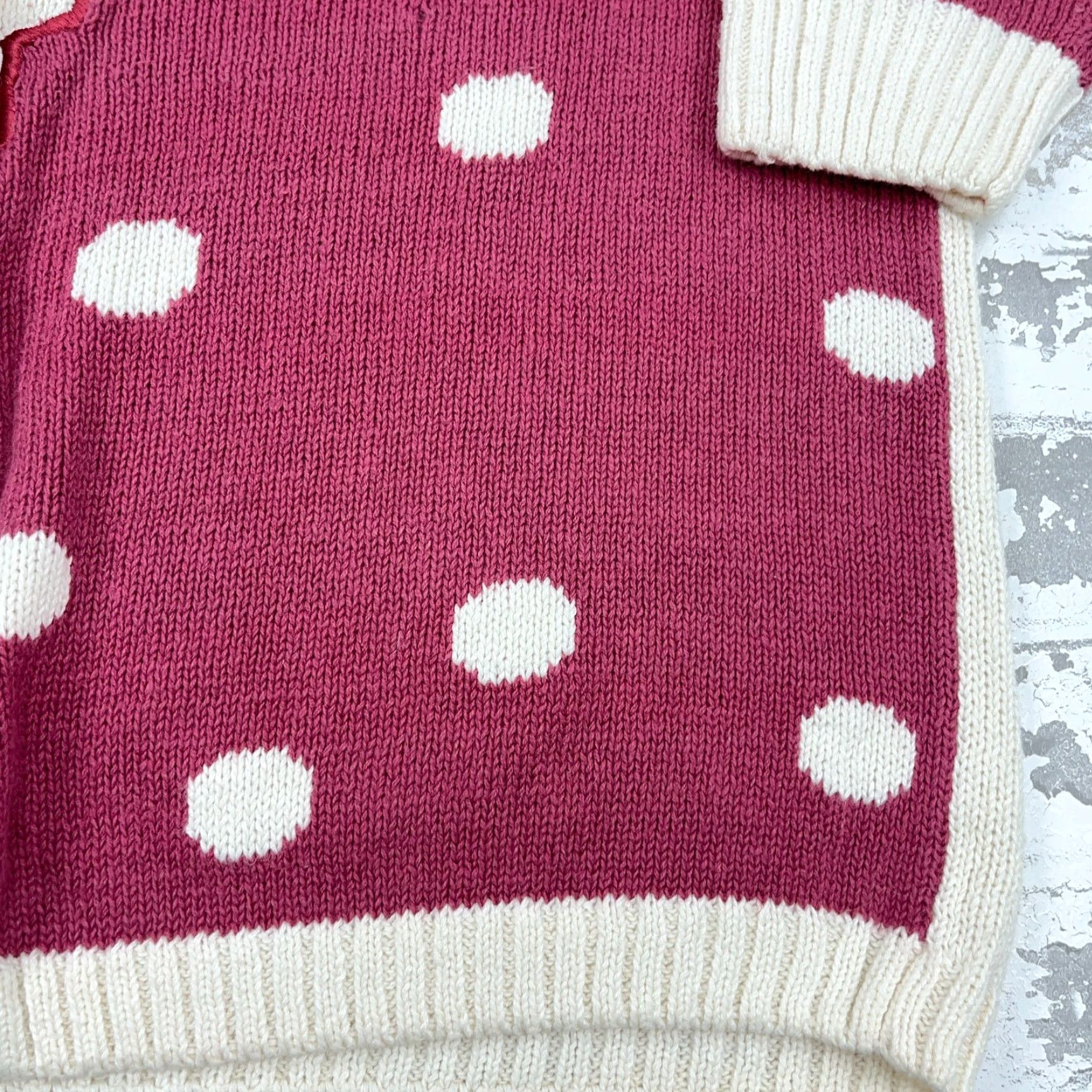 Vintage VINTAGE Maggie Lawrence Cardigan Women L Pink Polka Dot Knit Sweater, All Seasons, Lightweight, Pockets, Button, V-Neck, Cap Sleeve, Regular Size L / US 10 / IT 46 - 5 Thumbnail