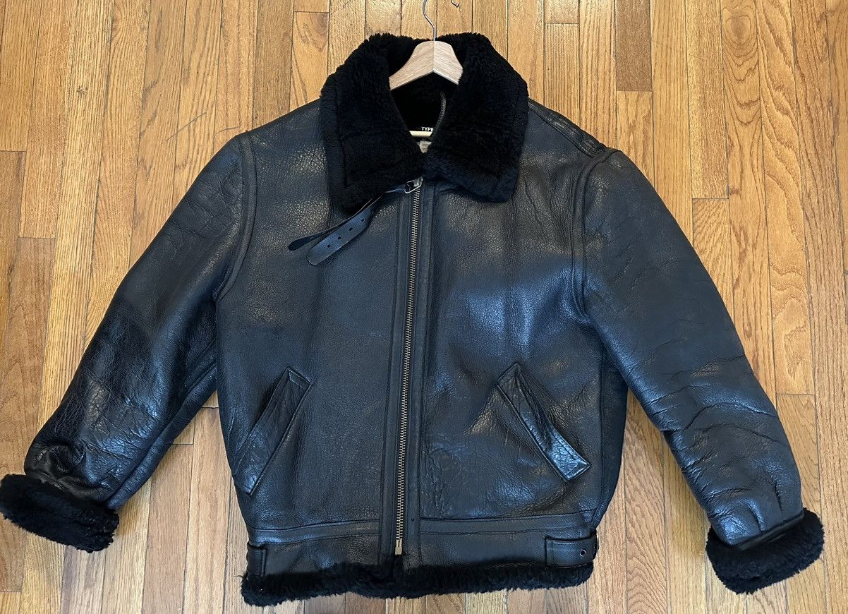 image of Schott Vintage B3 Black Leather Shearling Jacket Size 52, Men's